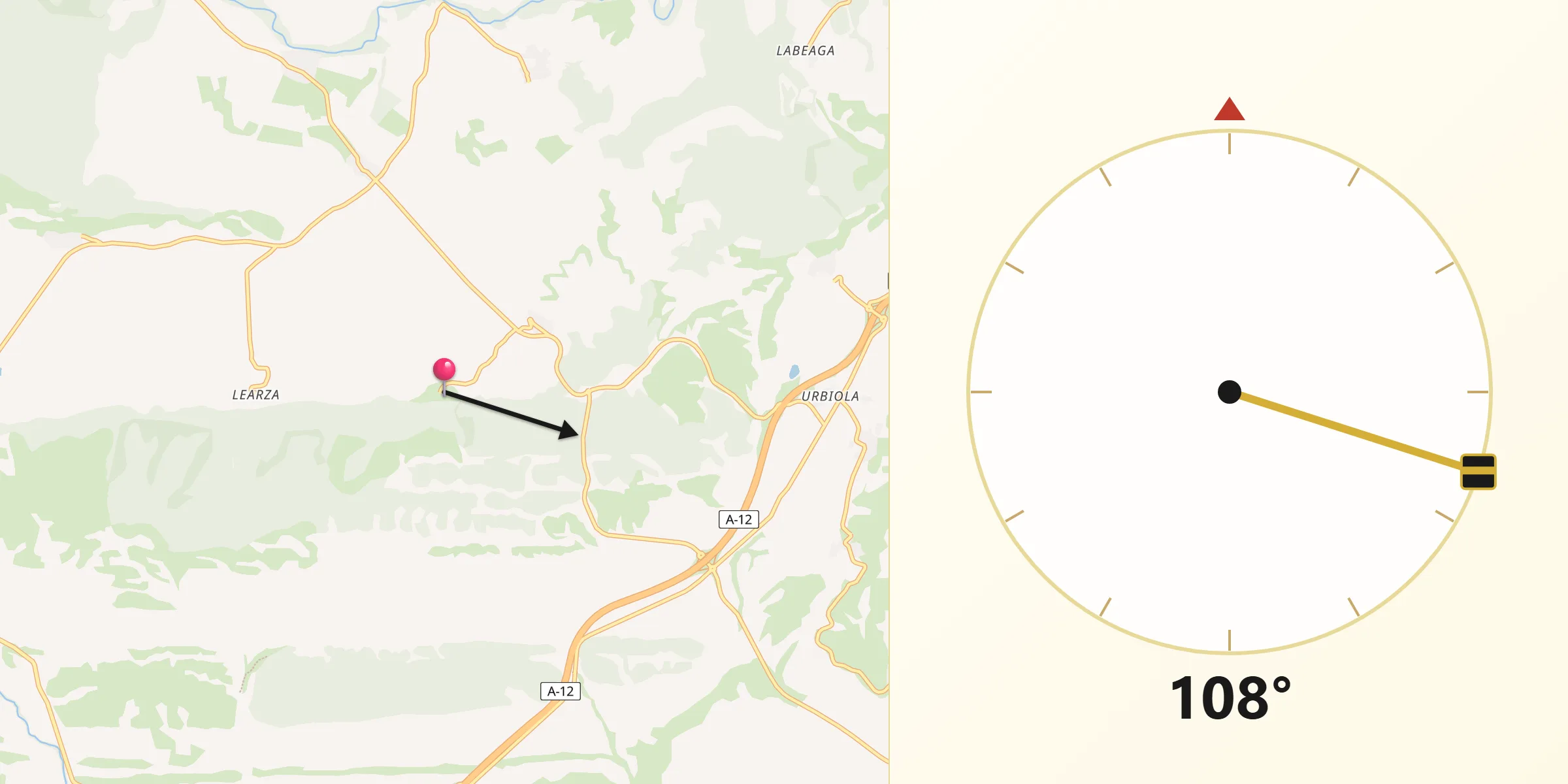 Dirección de la Qibla desde Etayo