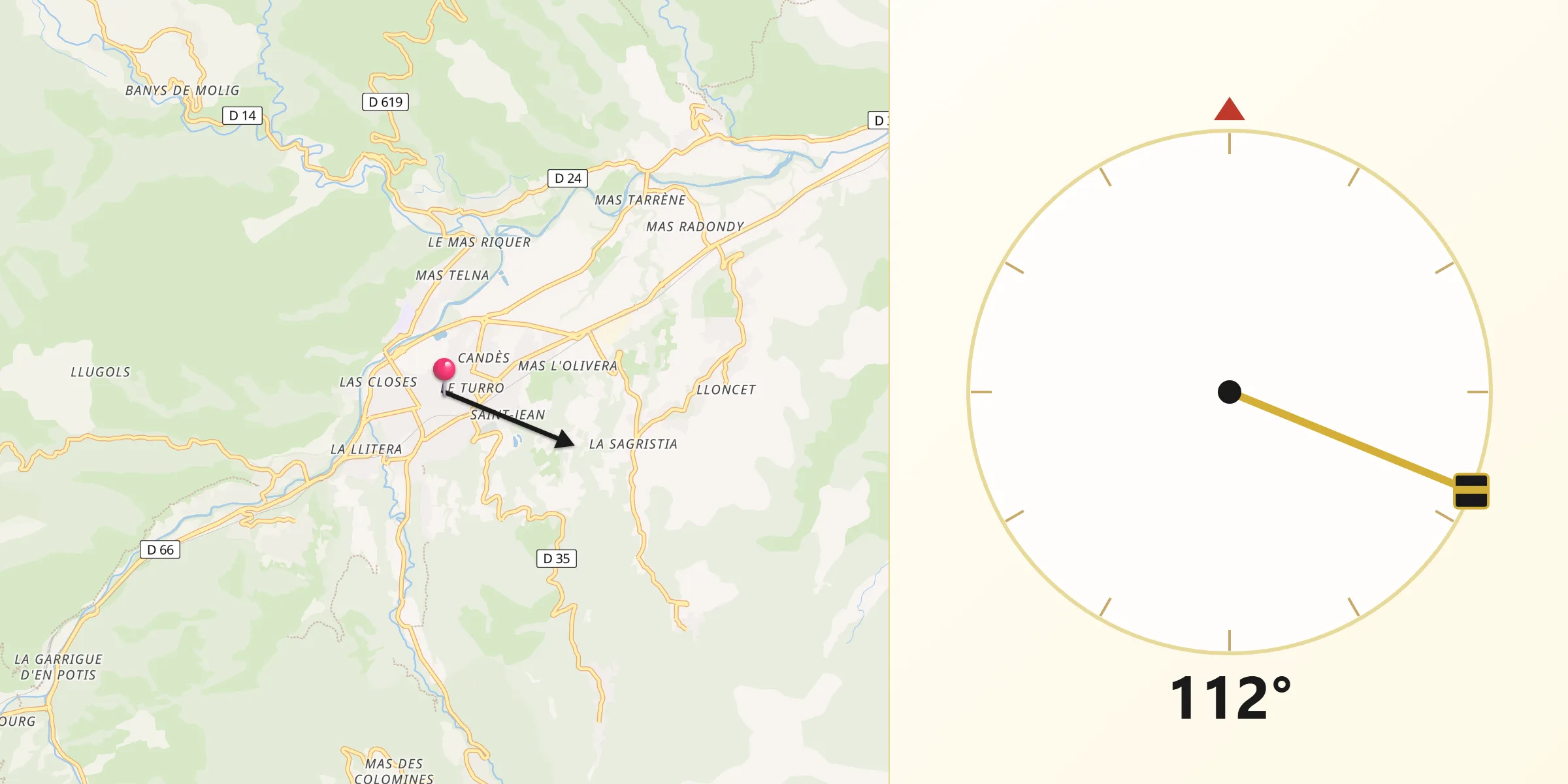 Direction vers la Qibla depuis Prades