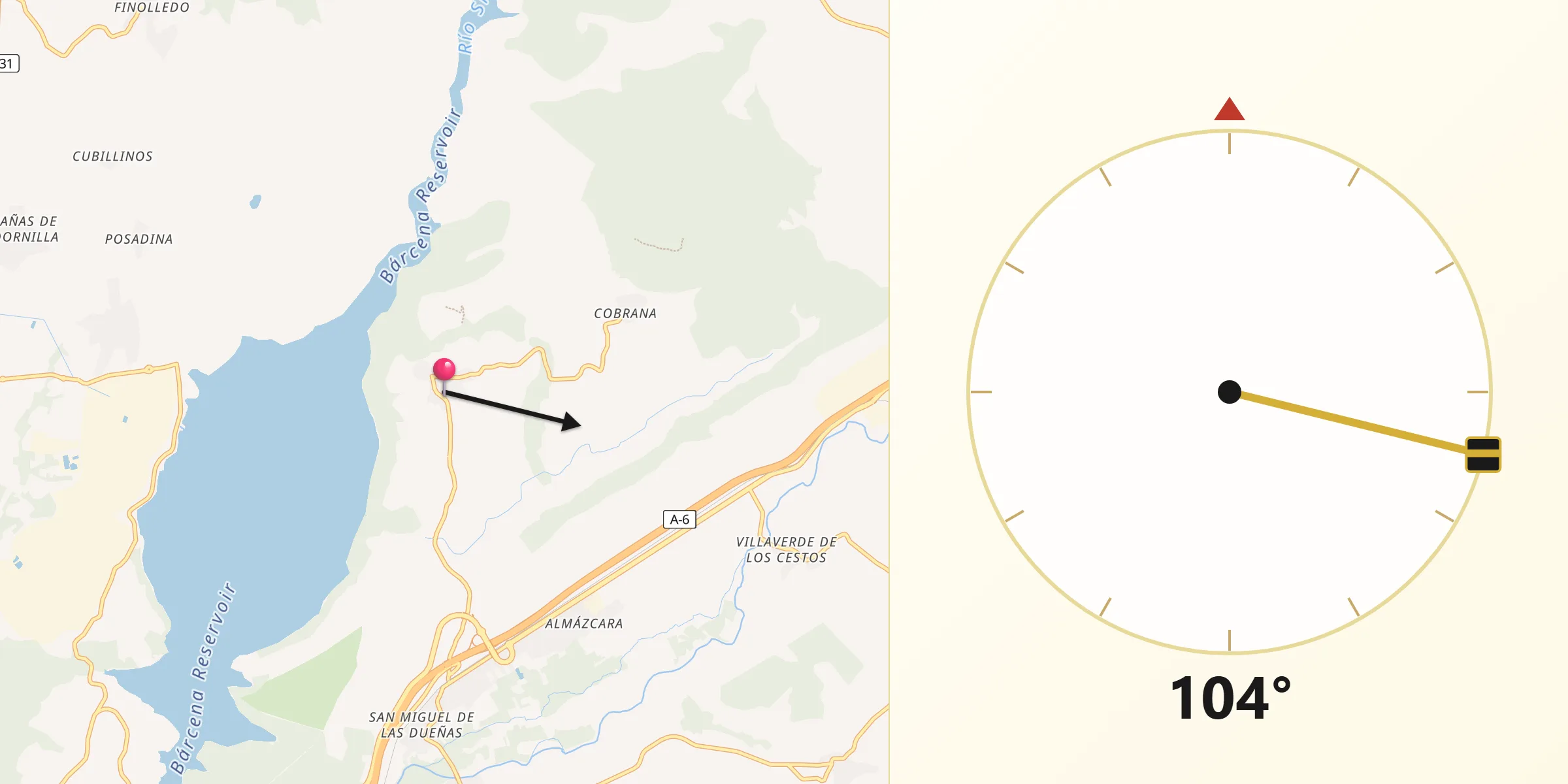 Dirección de la Qibla desde Congosto