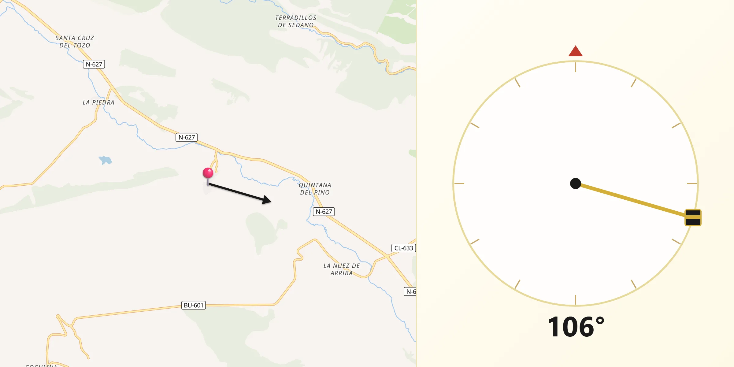 Dirección de la Qibla desde Úrbel del Castillo