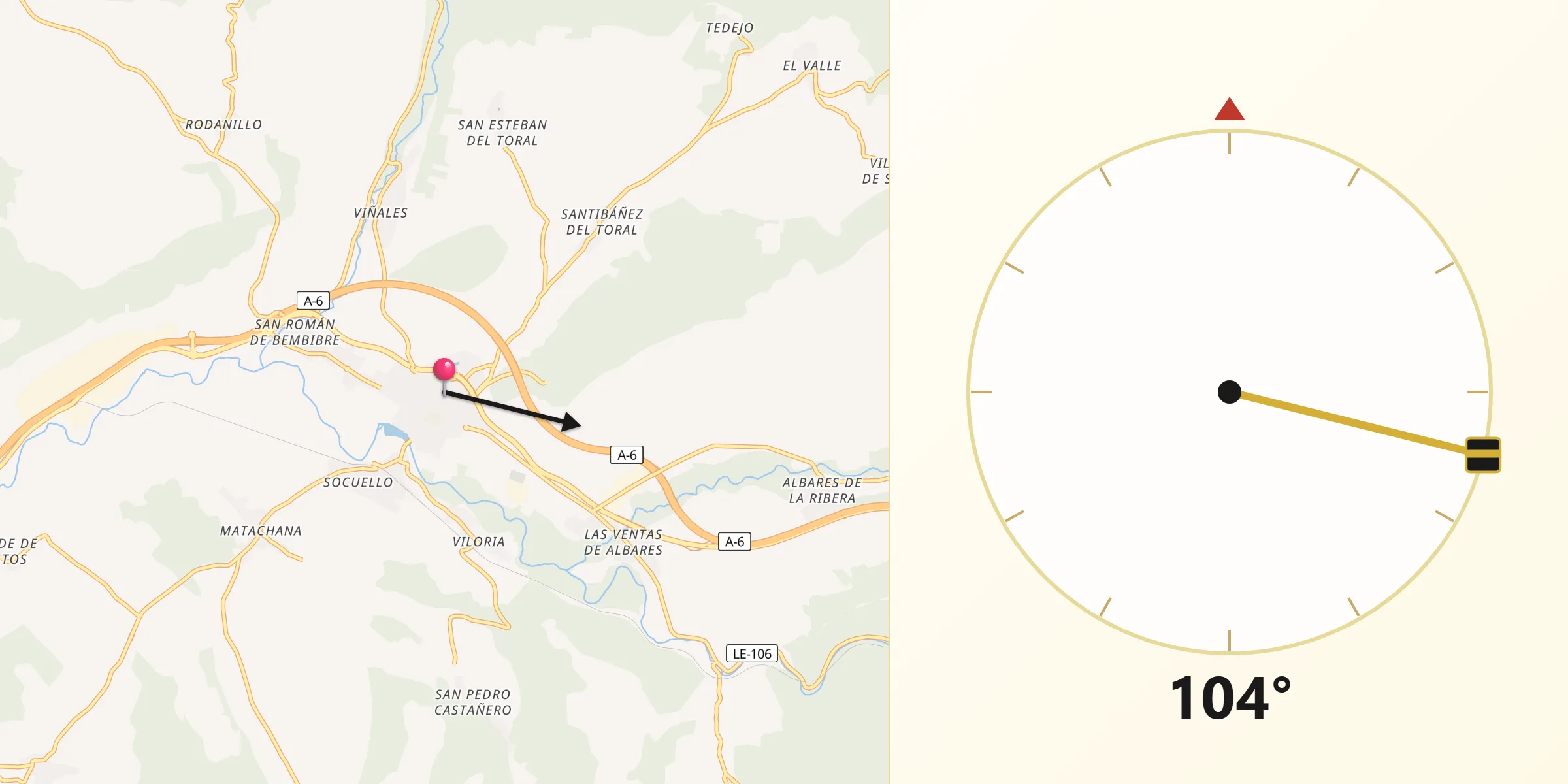 Dirección de la Qibla desde Bembibre
