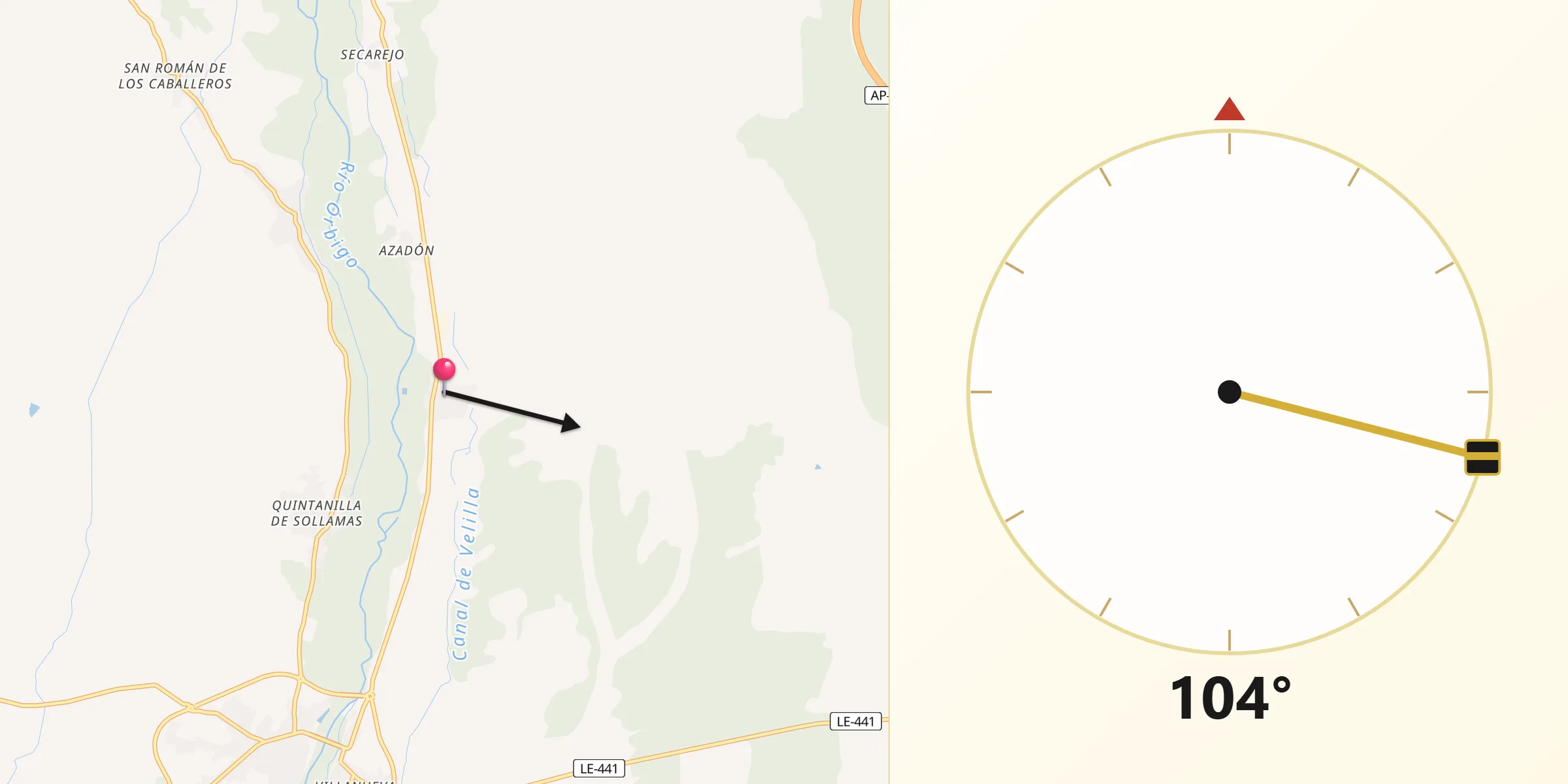 Dirección de la Qibla desde Cimanes del Tejar