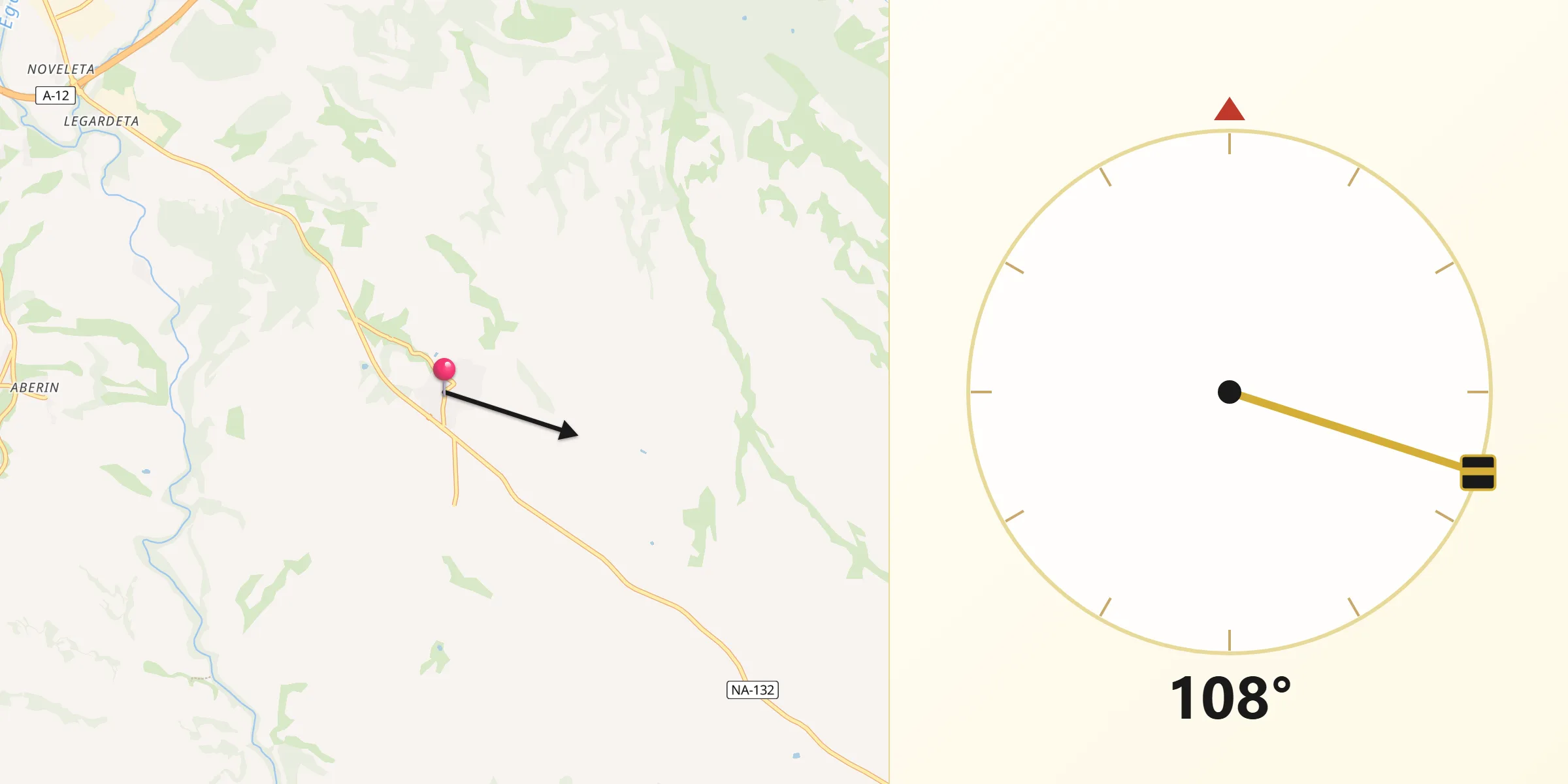 Dirección de la Qibla desde Oteiza