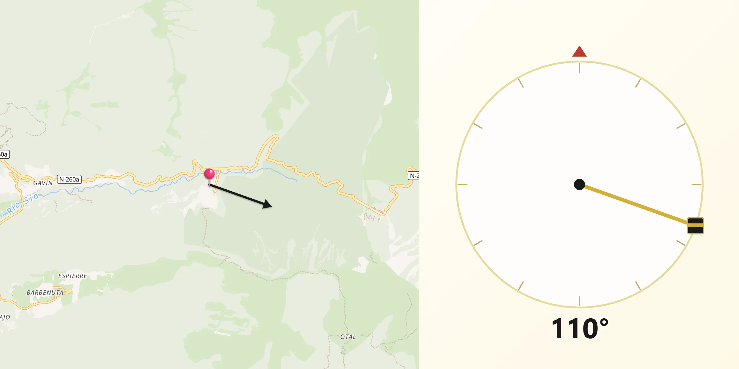 Dirección de la Qibla desde Yésero