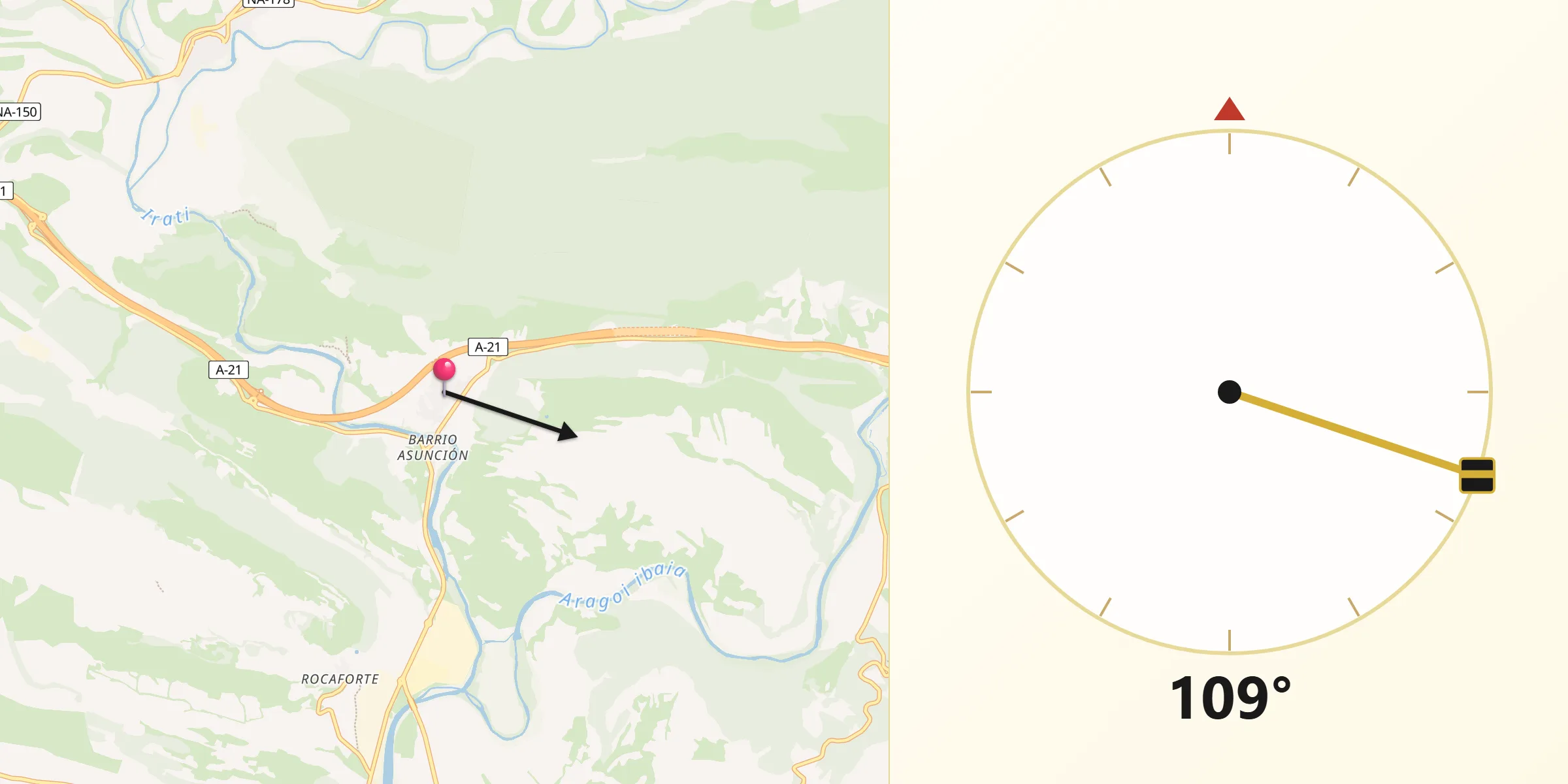 Dirección de la Qibla desde Liédena