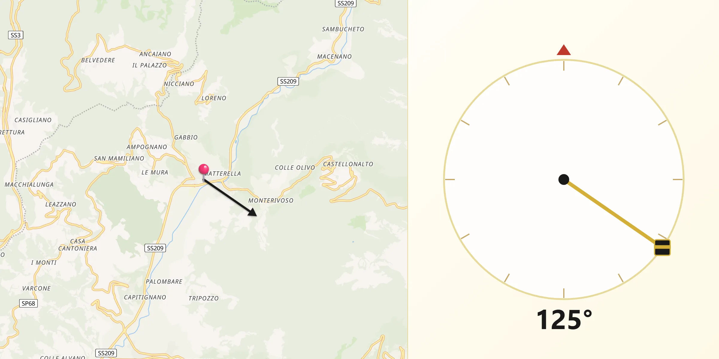 Direzione della Qibla da Ferentillo