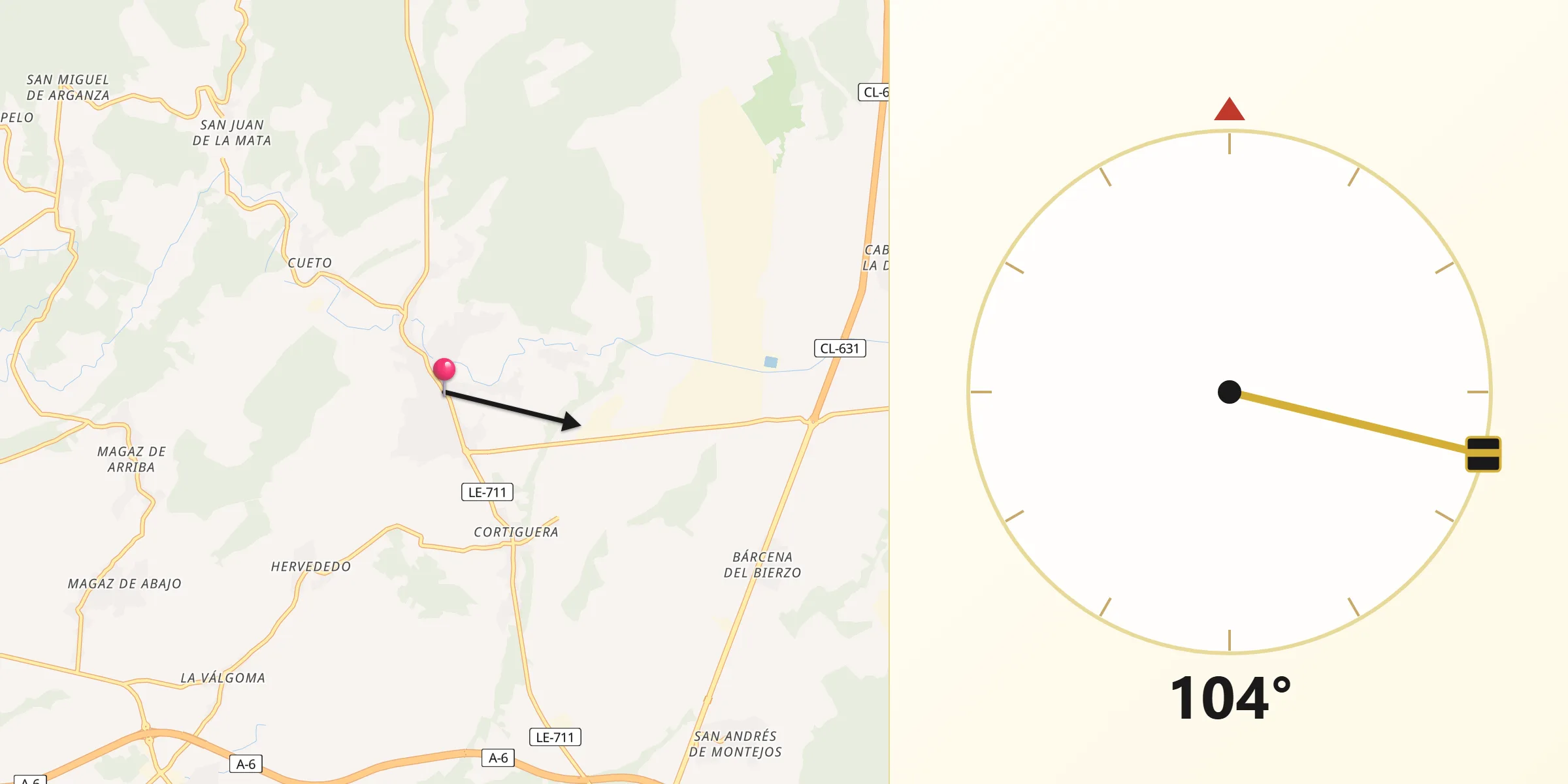 Dirección de la Qibla desde Cabañas Raras