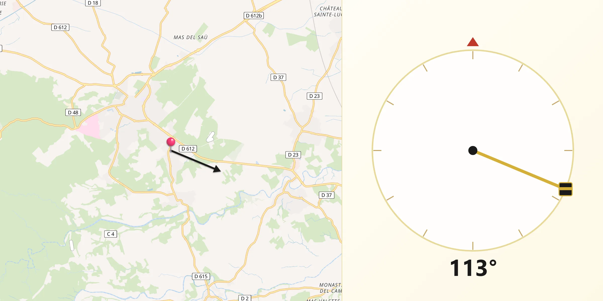 Direction vers la Qibla depuis Llupia
