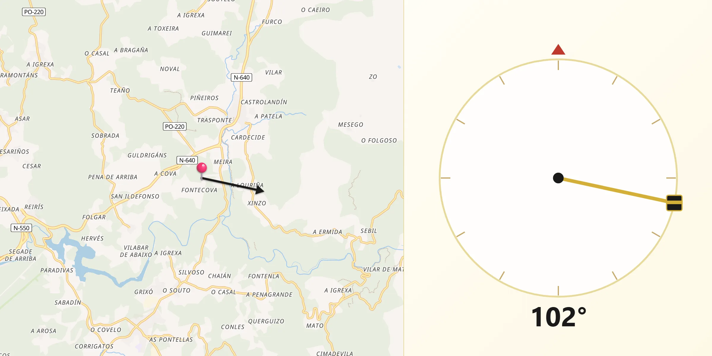 Dirección de la Qibla desde Guarda A