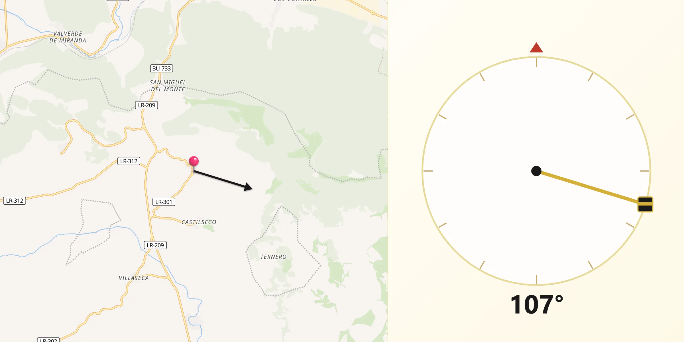 Dirección de la Qibla desde Galbárruli