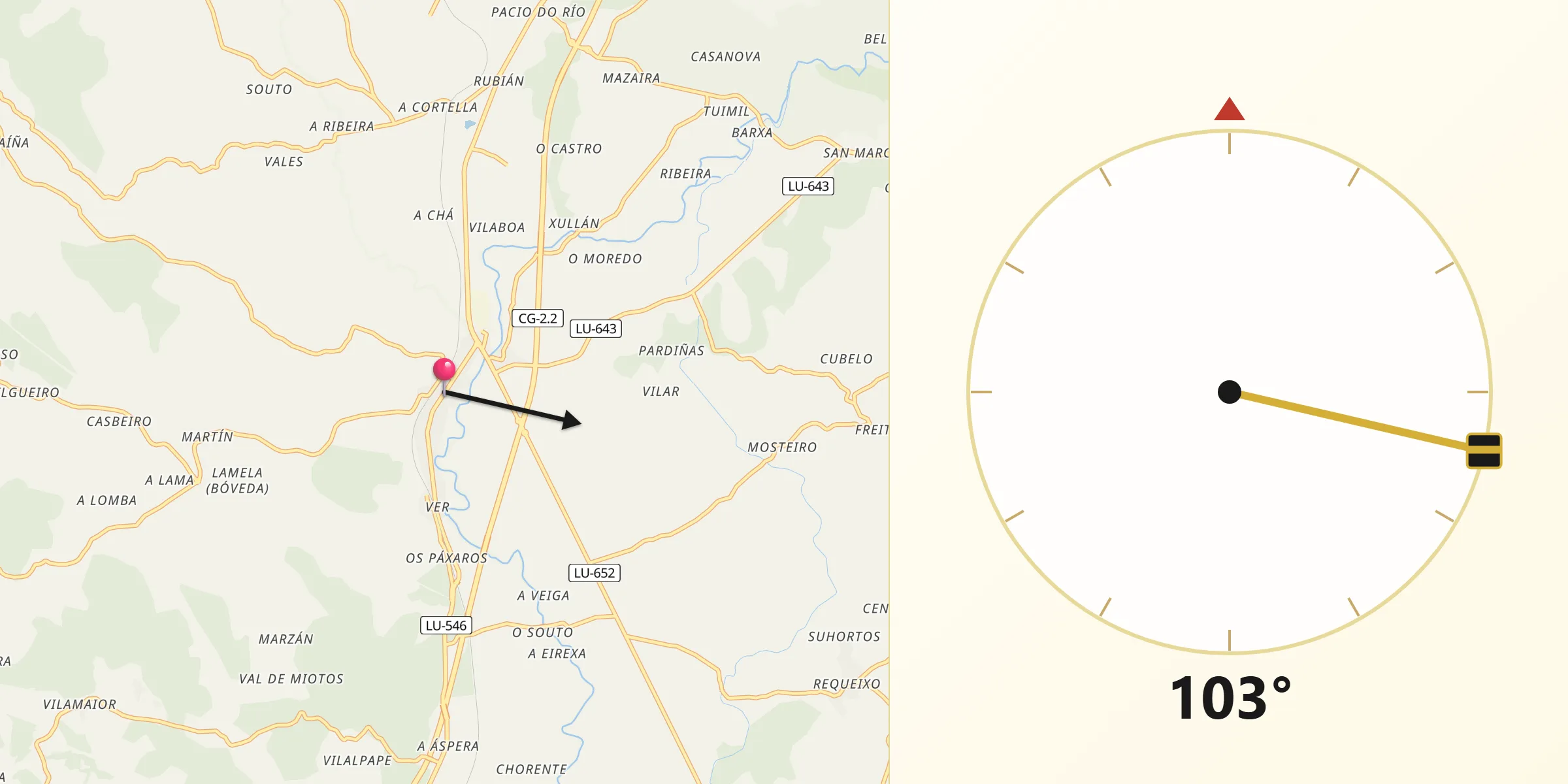 Dirección de la Qibla desde Bóveda