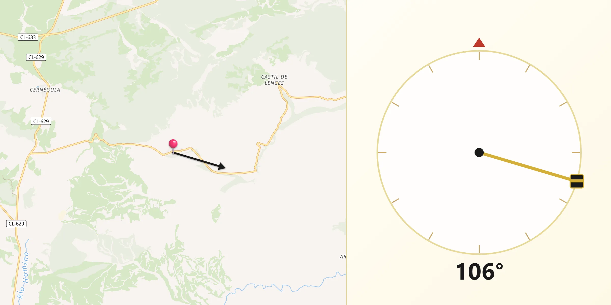 Dirección de la Qibla desde Abajas