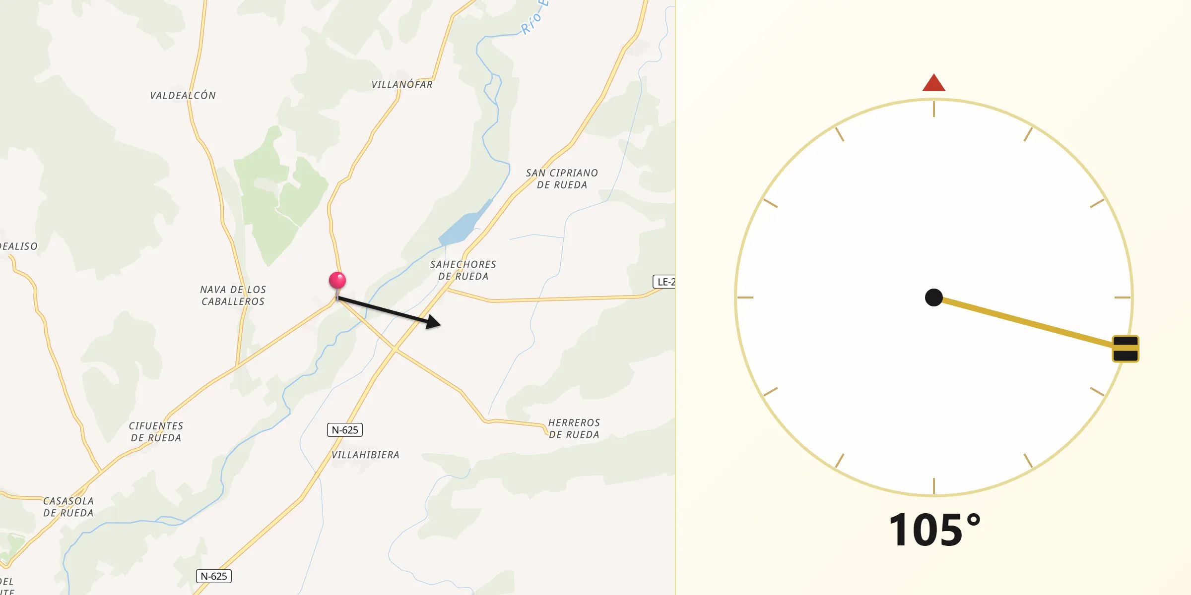 Dirección de la Qibla desde Gradefes