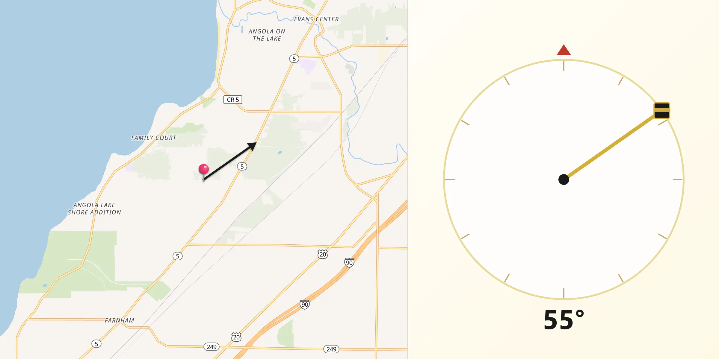 Qibla Direction from Lake Erie Beach