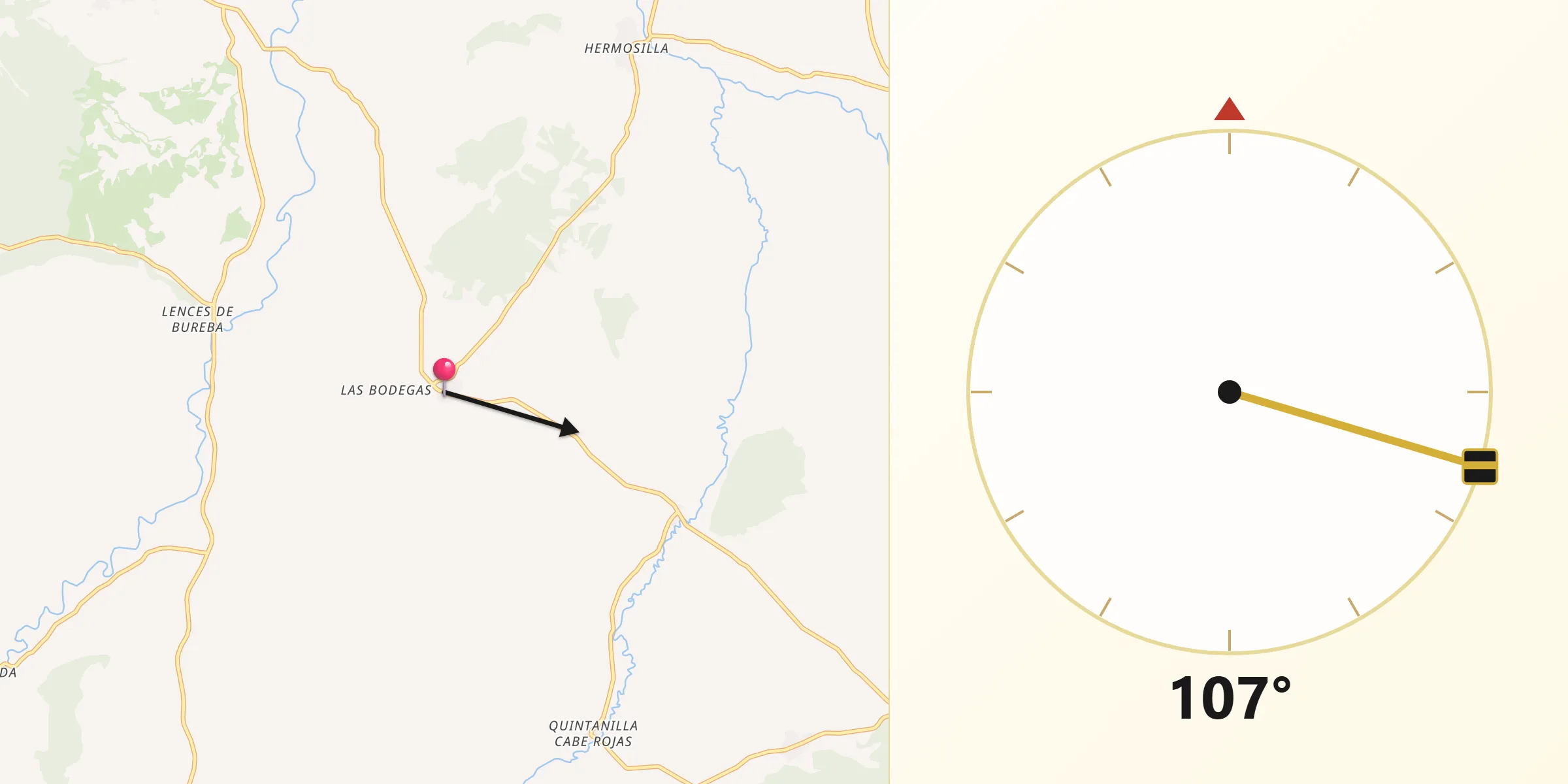 Dirección de la Qibla desde Llano de Bureba