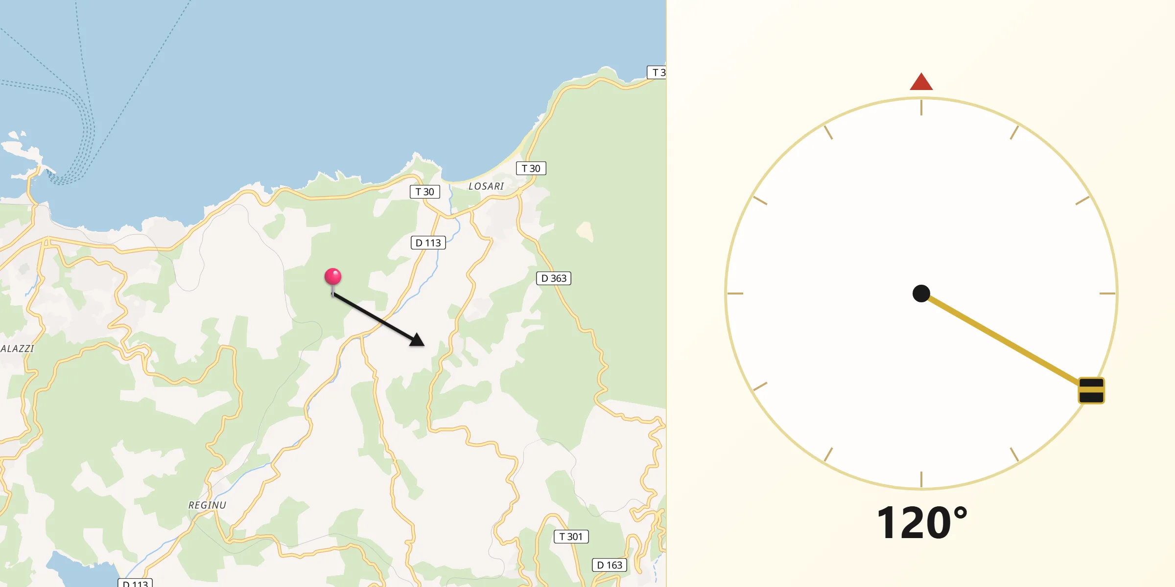 Direction vers la Qibla depuis Urtaca