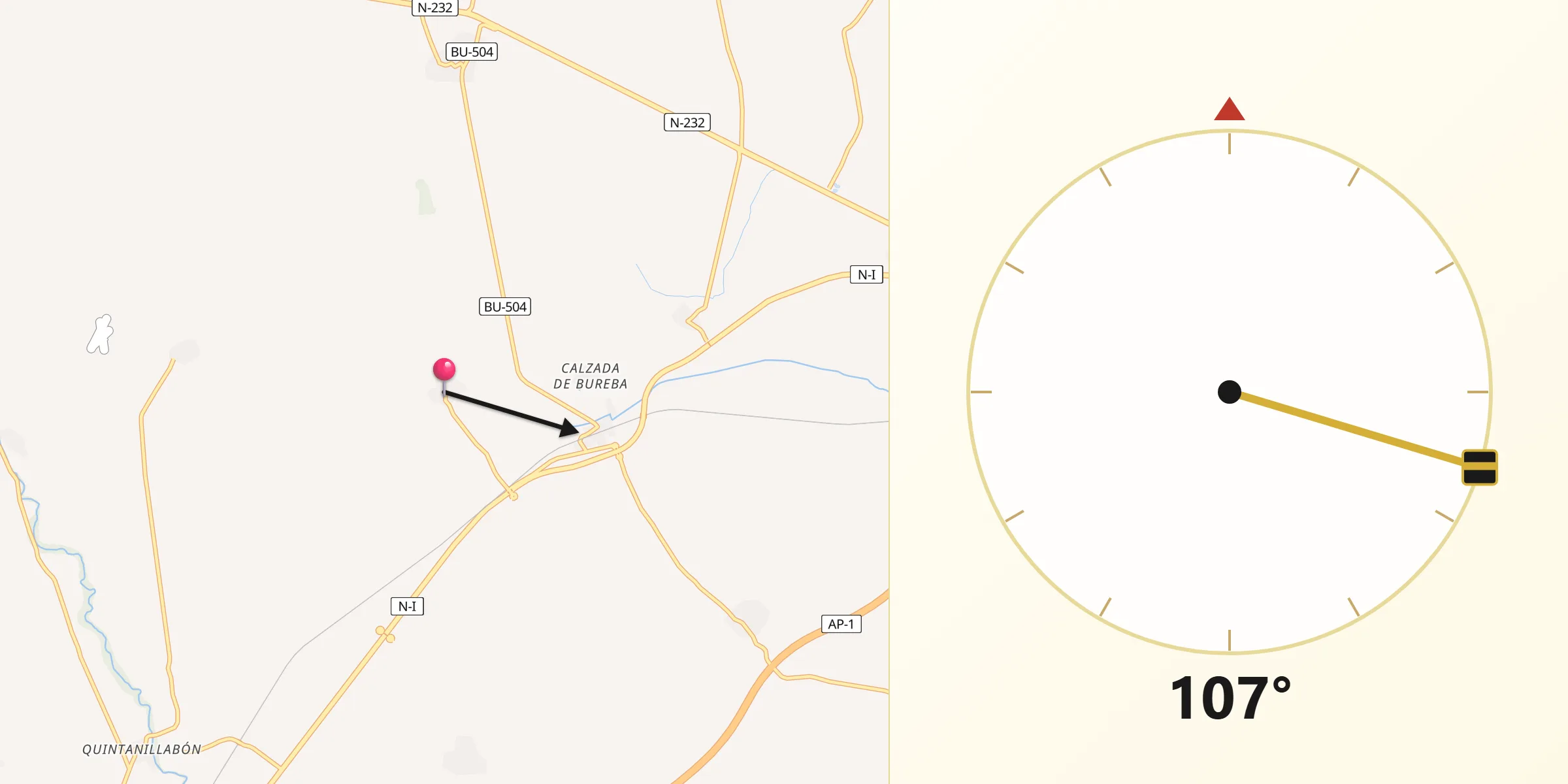 Dirección de la Qibla desde Berzosa de Bureba