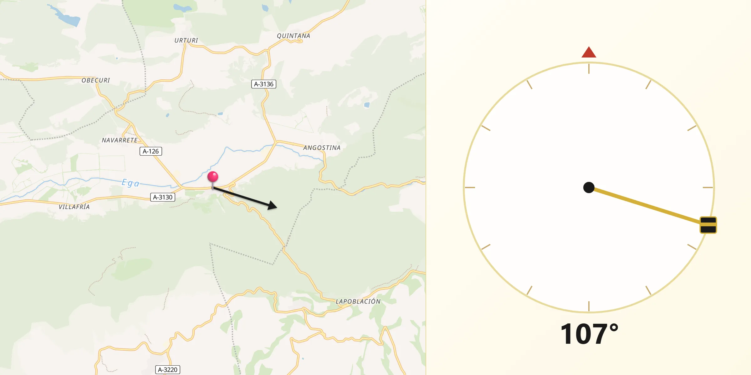 Dirección de la Qibla desde Bernedo