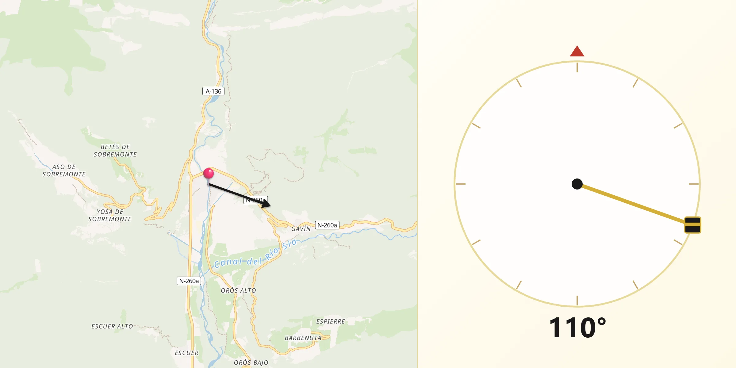 Dirección de la Qibla desde Biescas