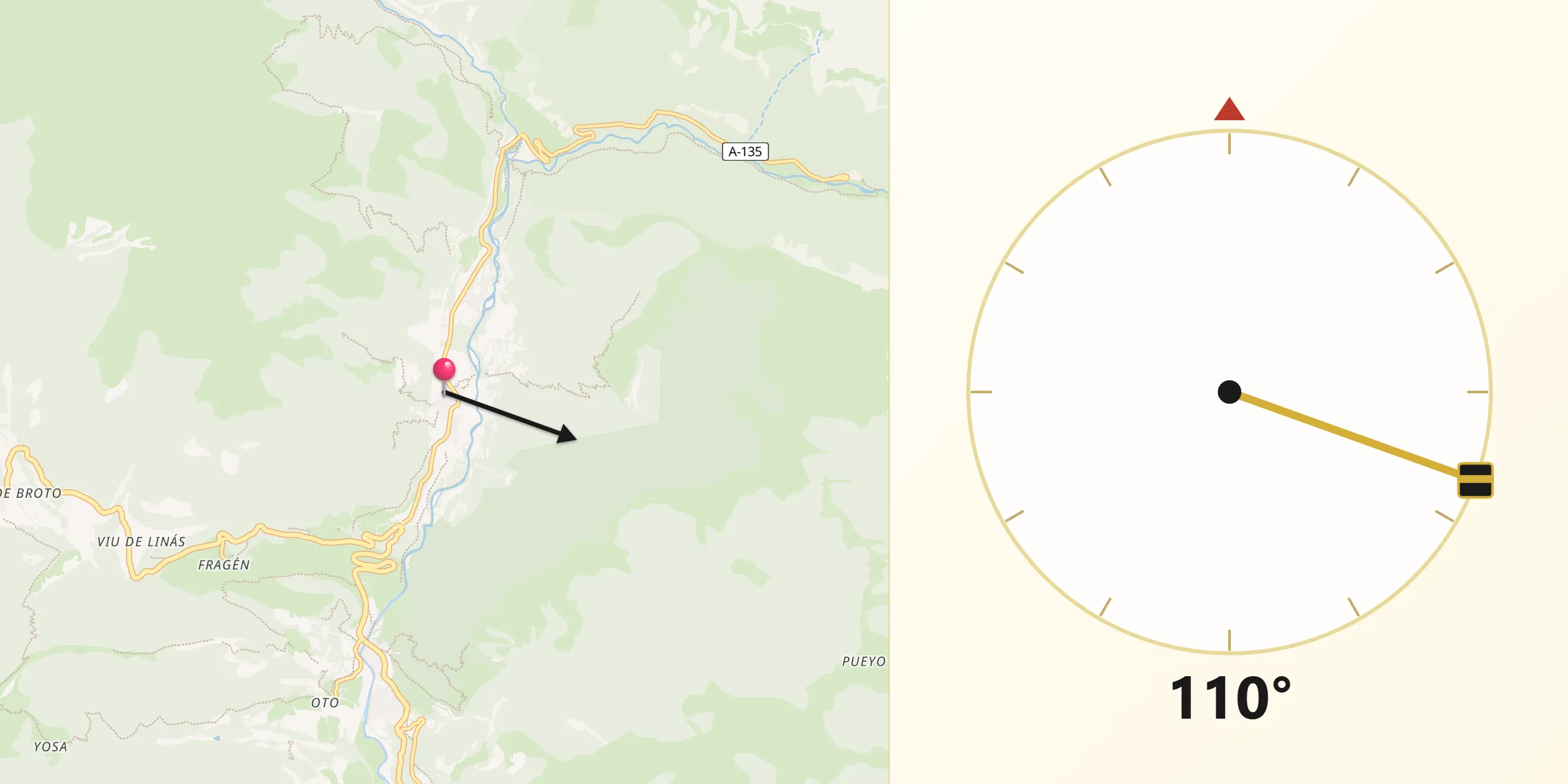 Dirección de la Qibla desde Torla