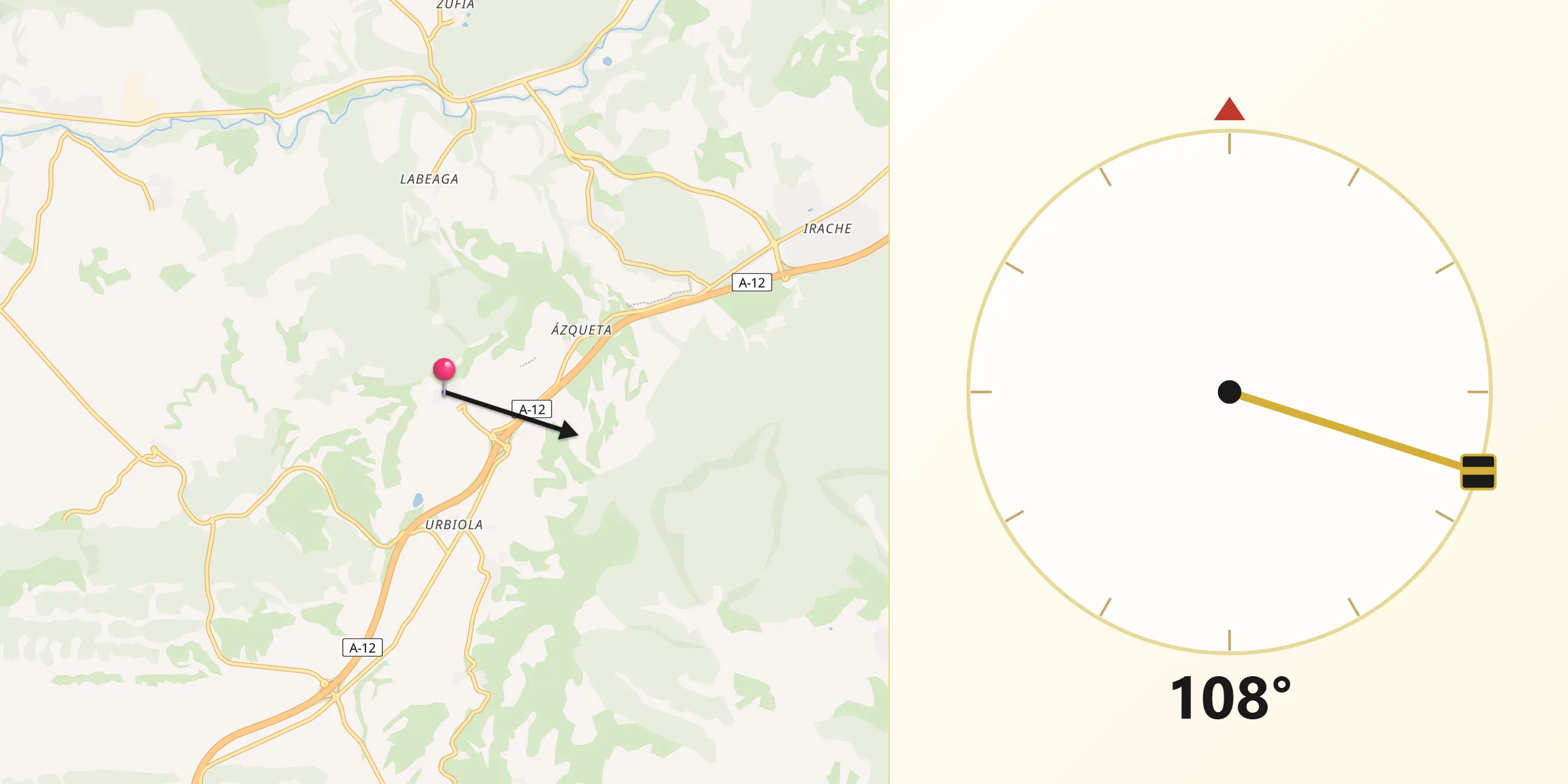 Dirección de la Qibla desde Villamayor de Monjardín
