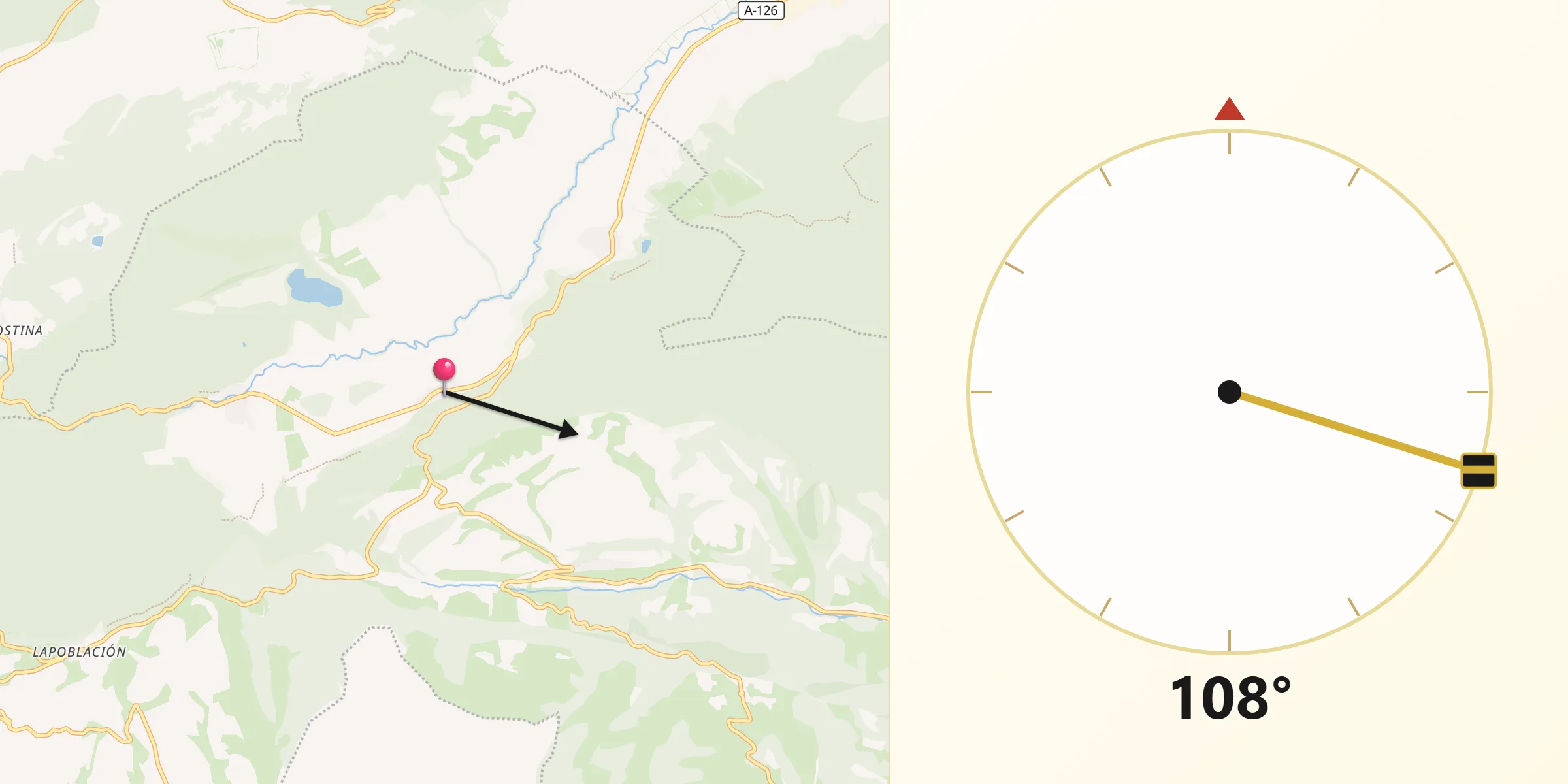 Dirección de la Qibla desde Cabredo