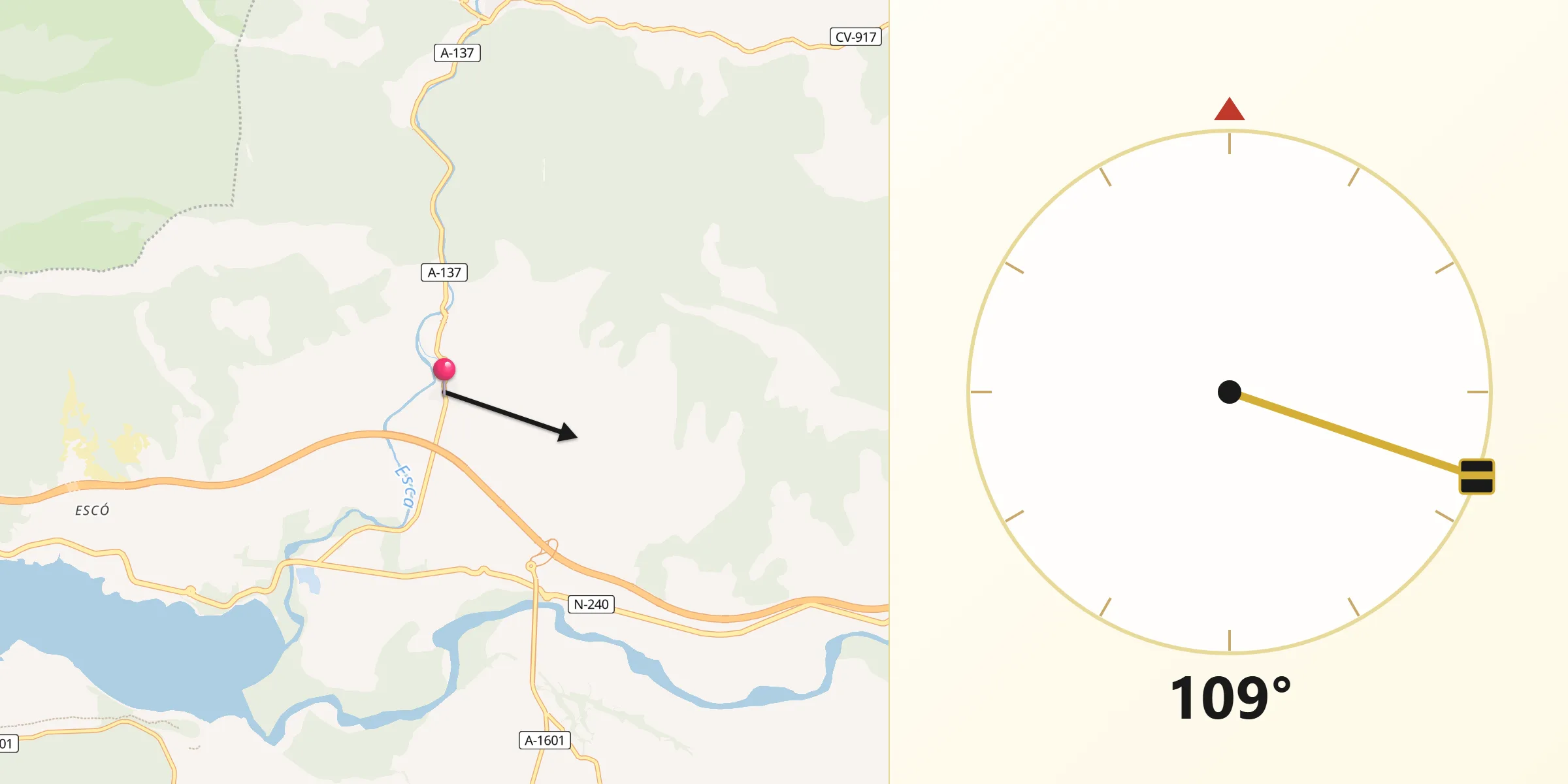 Dirección de la Qibla desde Sigüés