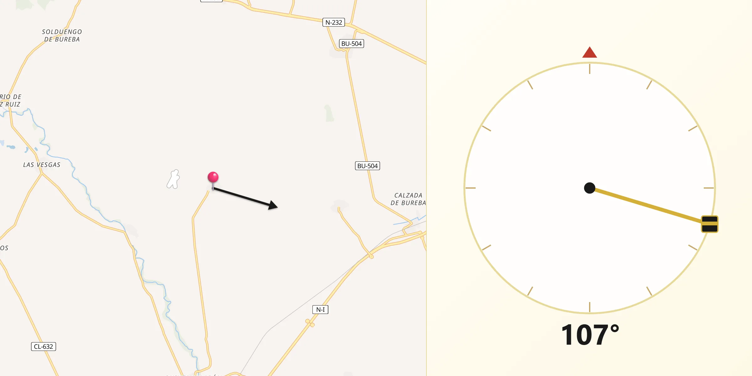Dirección de la Qibla desde La Vid de Bureba