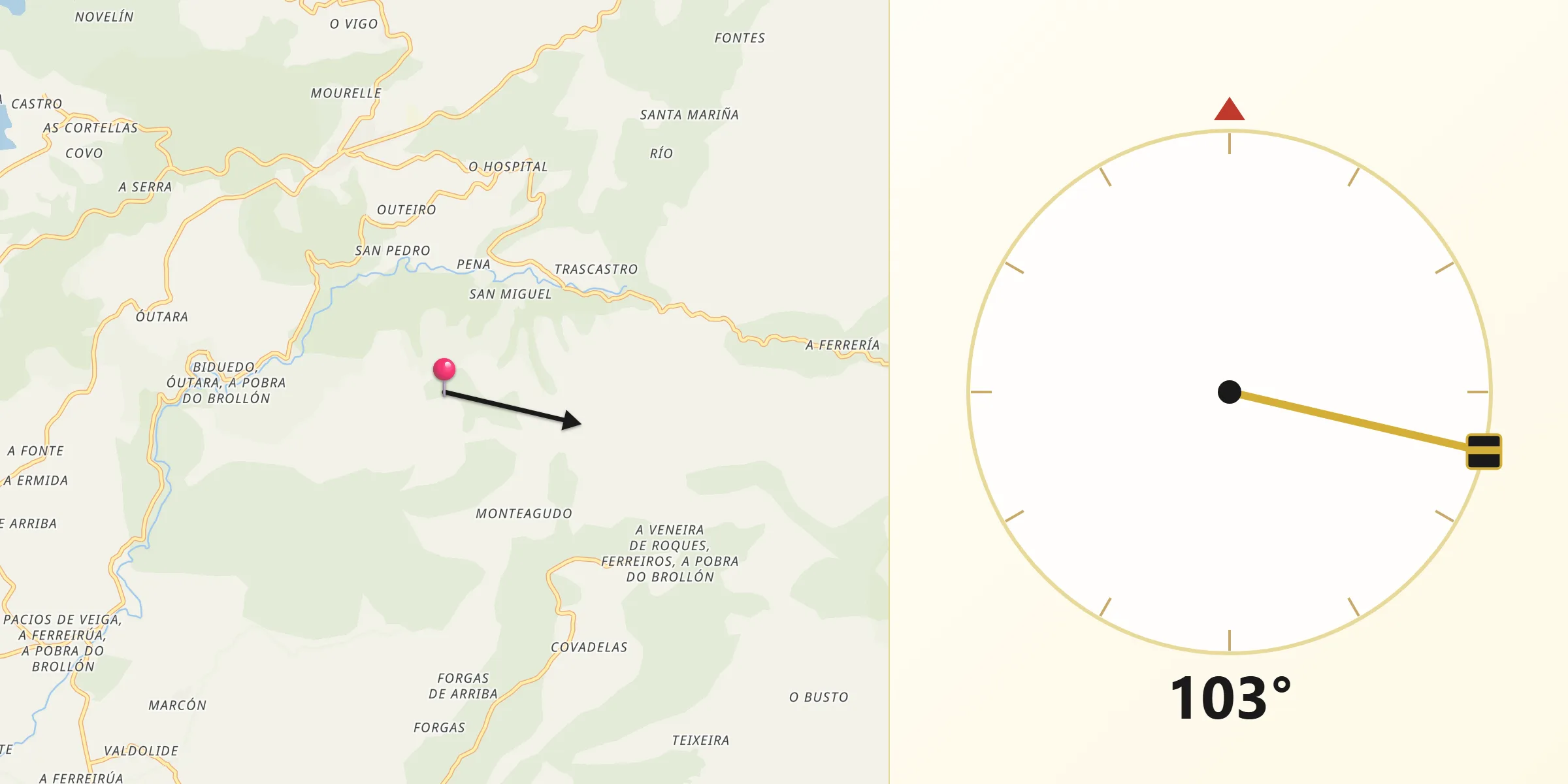Dirección de la Qibla desde O Incio