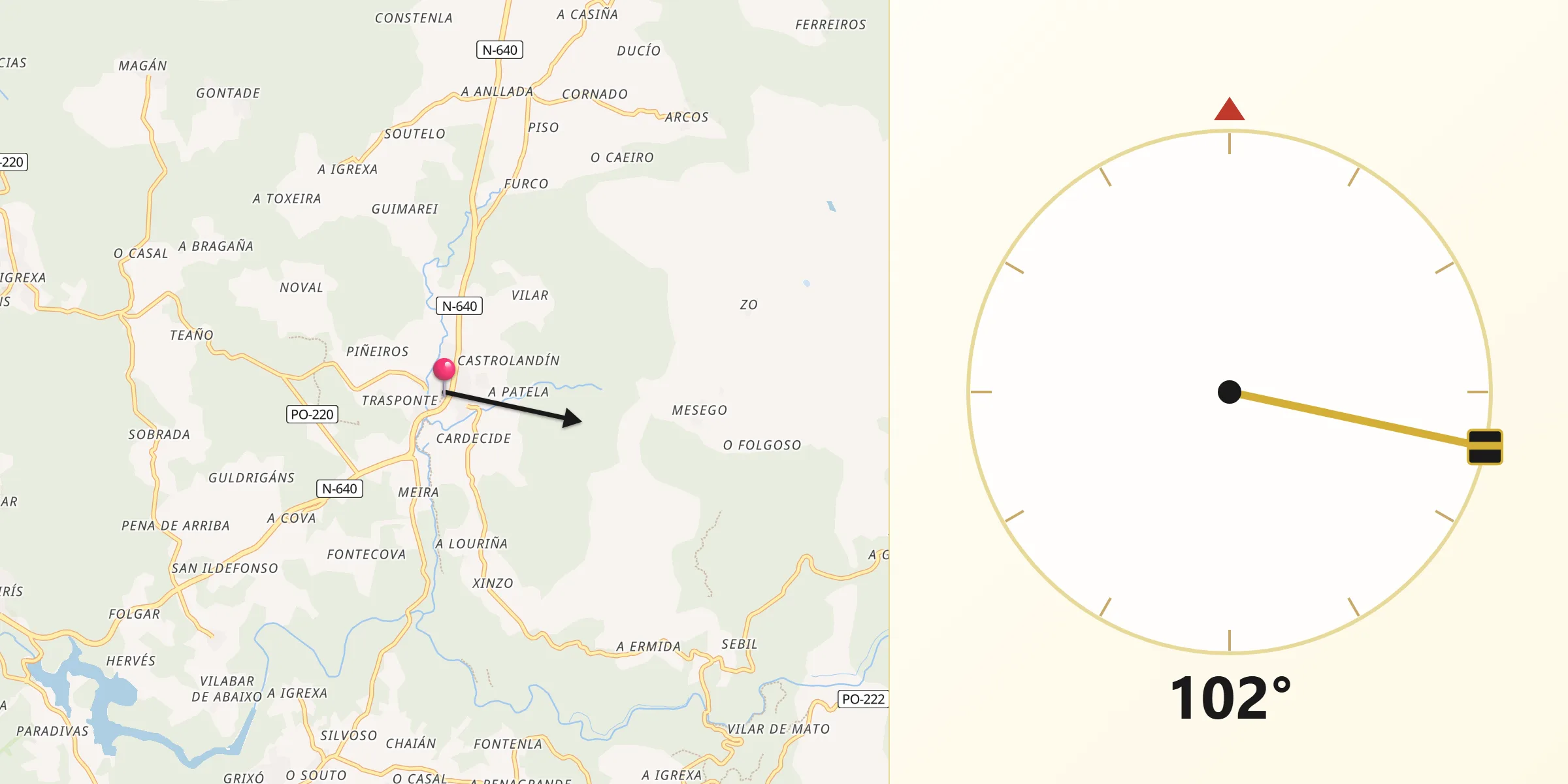 Dirección de la Qibla desde Cuntis