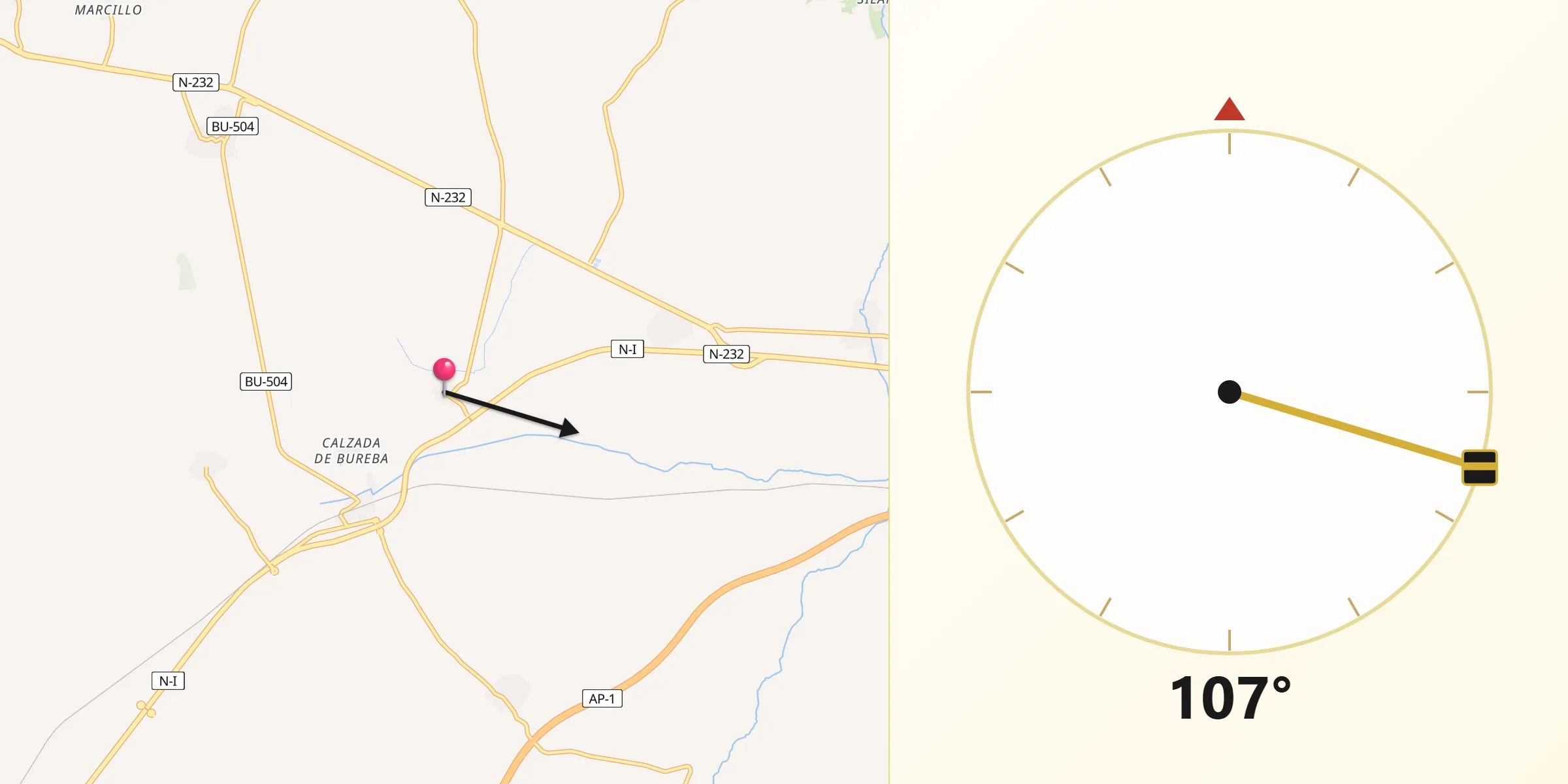 Dirección de la Qibla desde Fuentebureba