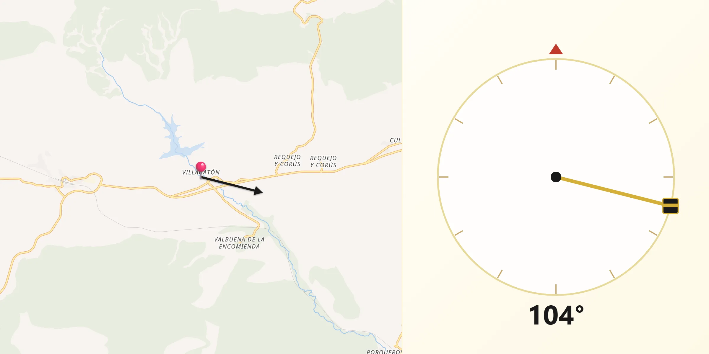 Dirección de la Qibla desde Villagatón