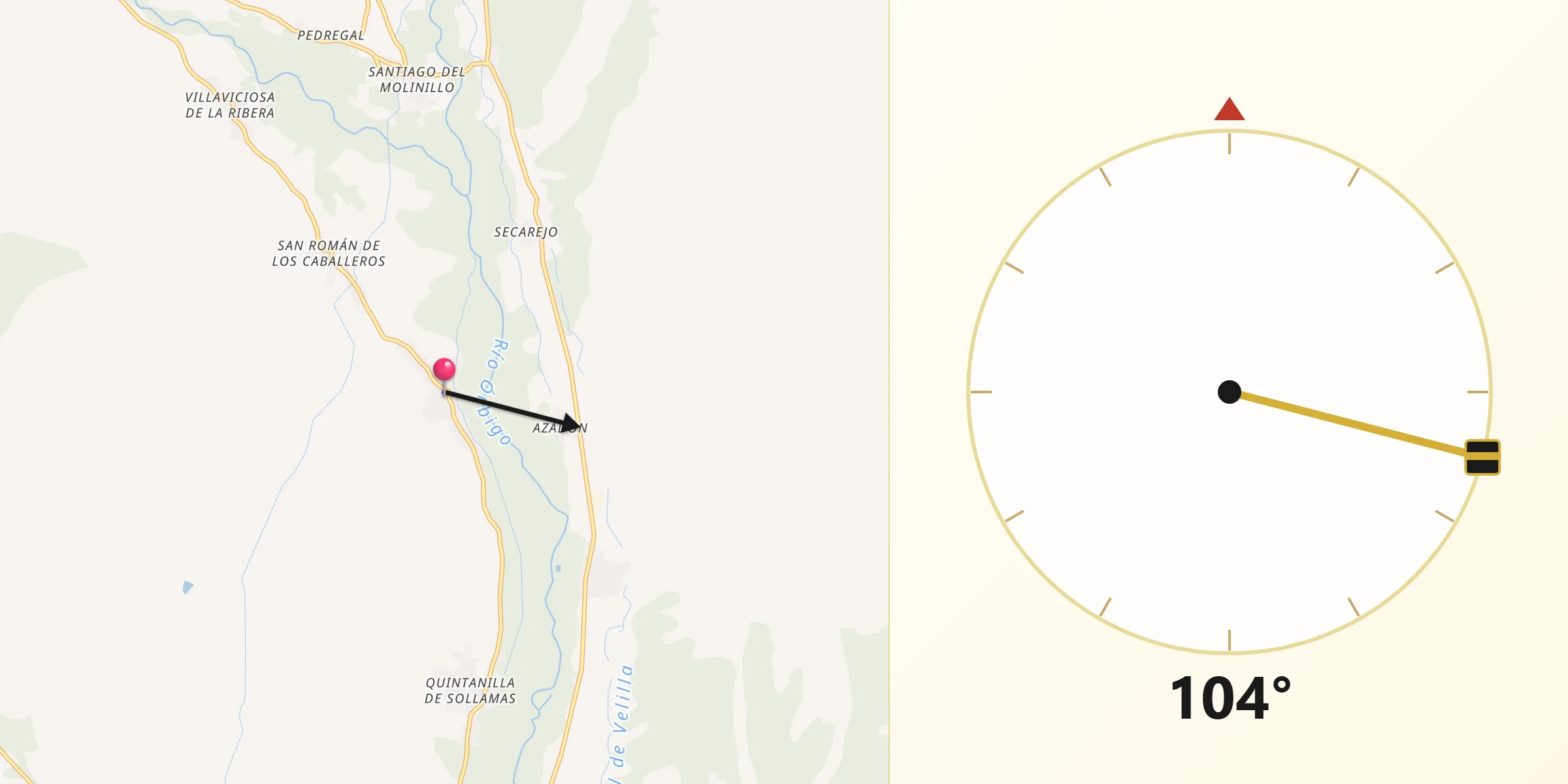 Dirección de la Qibla desde Llamas de la Ribera