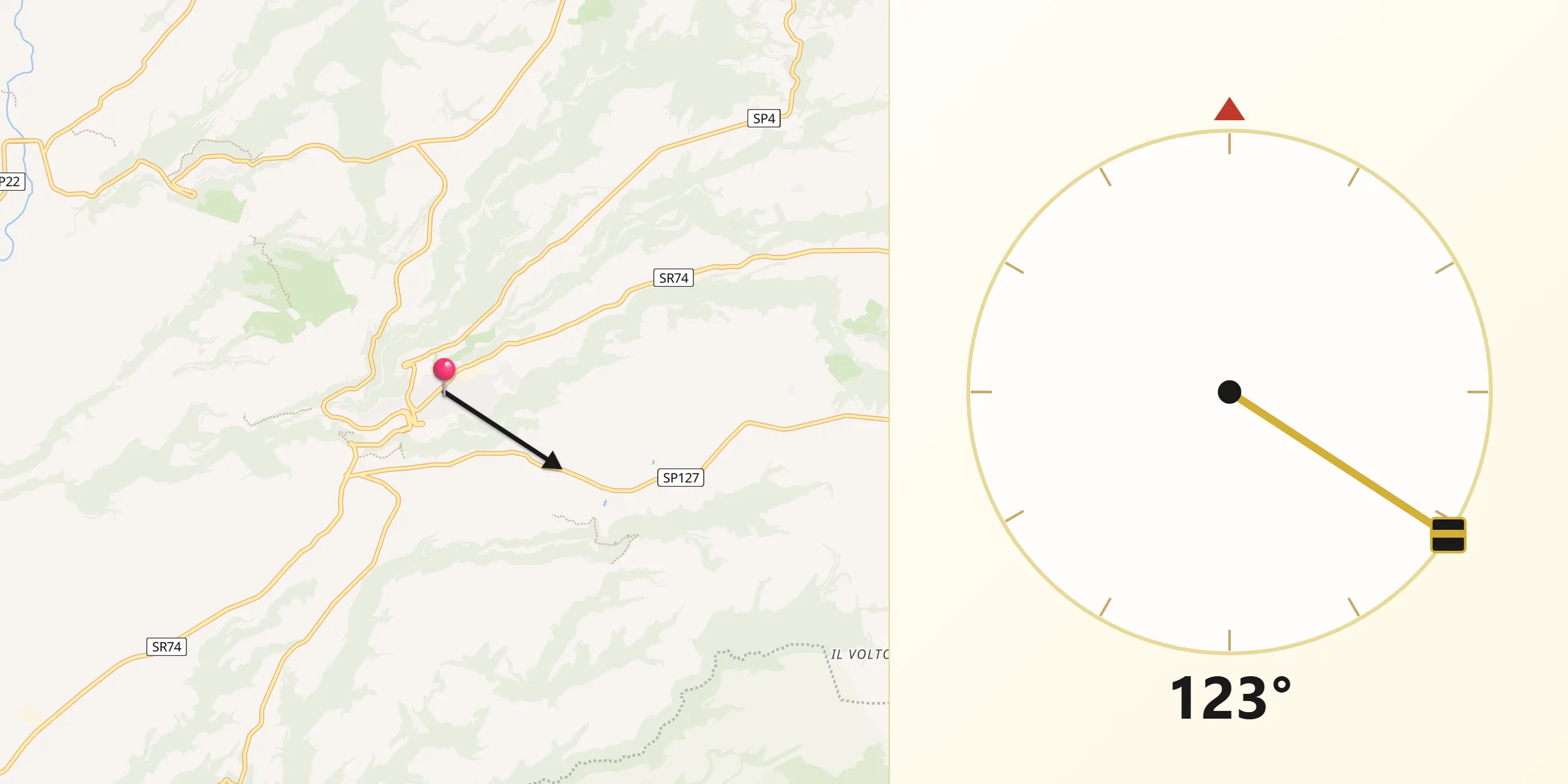 Direzione della Qibla da Pitigliano
