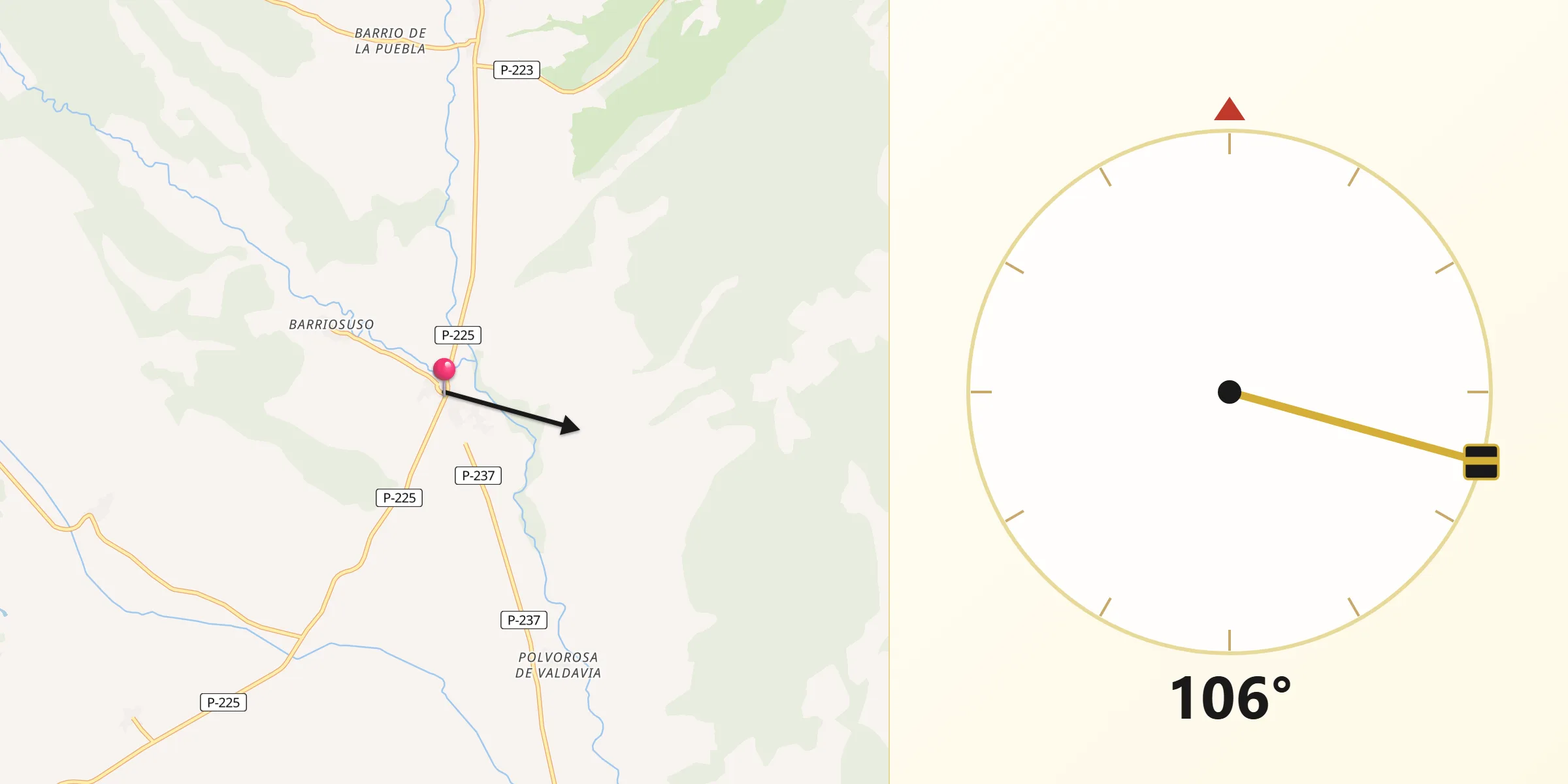 Dirección de la Qibla desde Buenavista de Valdavia
