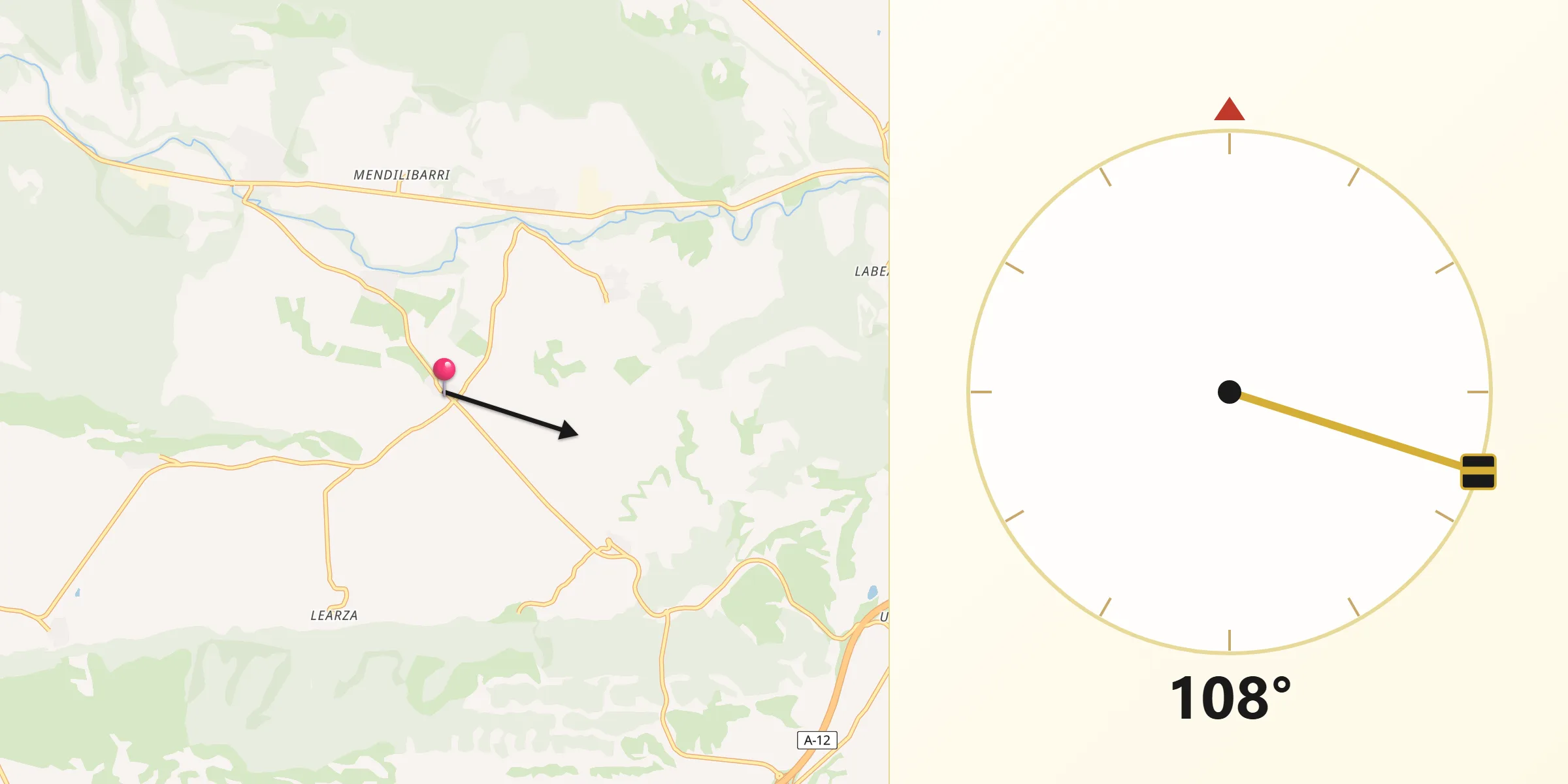 Dirección de la Qibla desde Oco