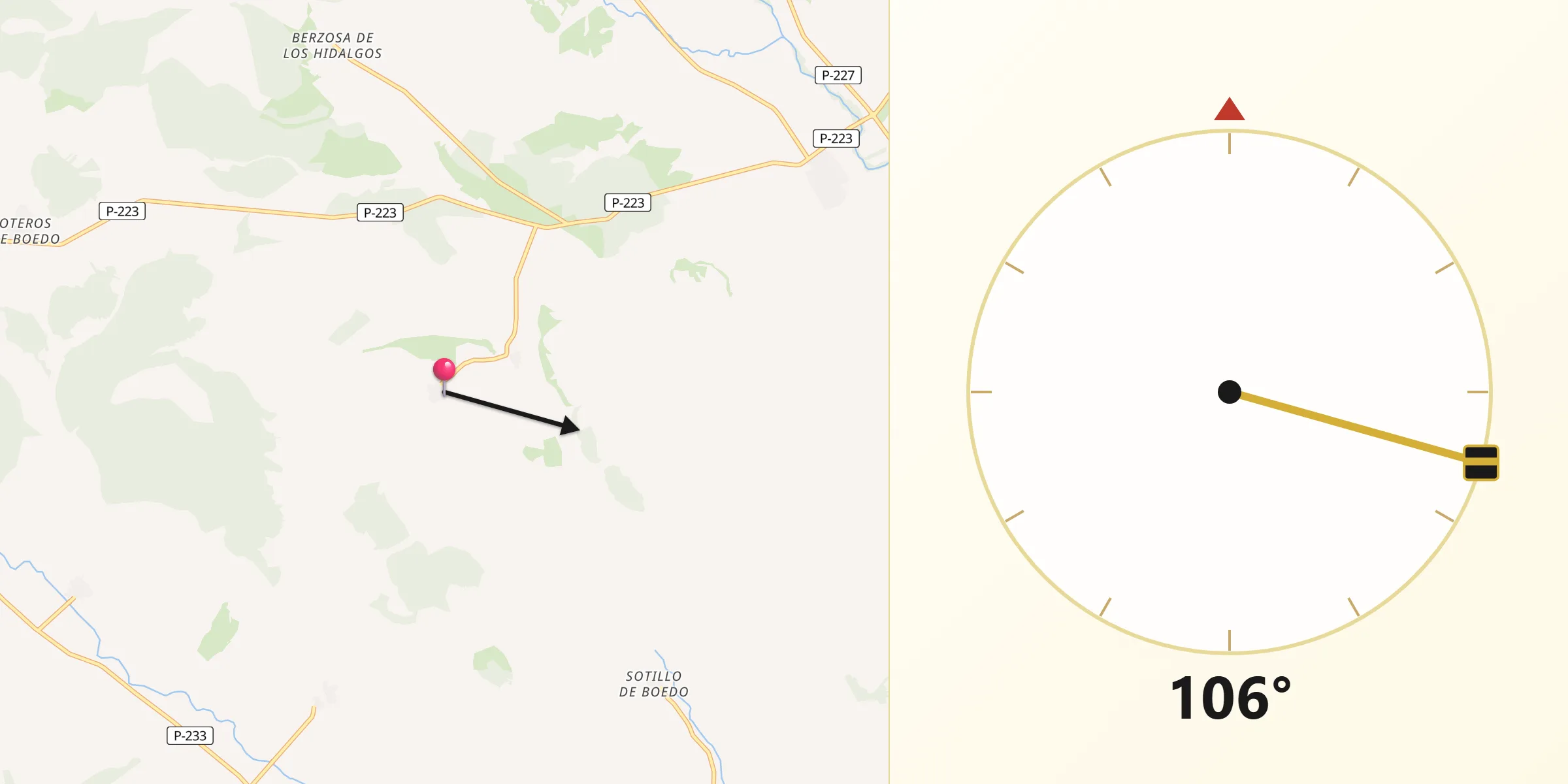 Dirección de la Qibla desde Dehesa de Romanos