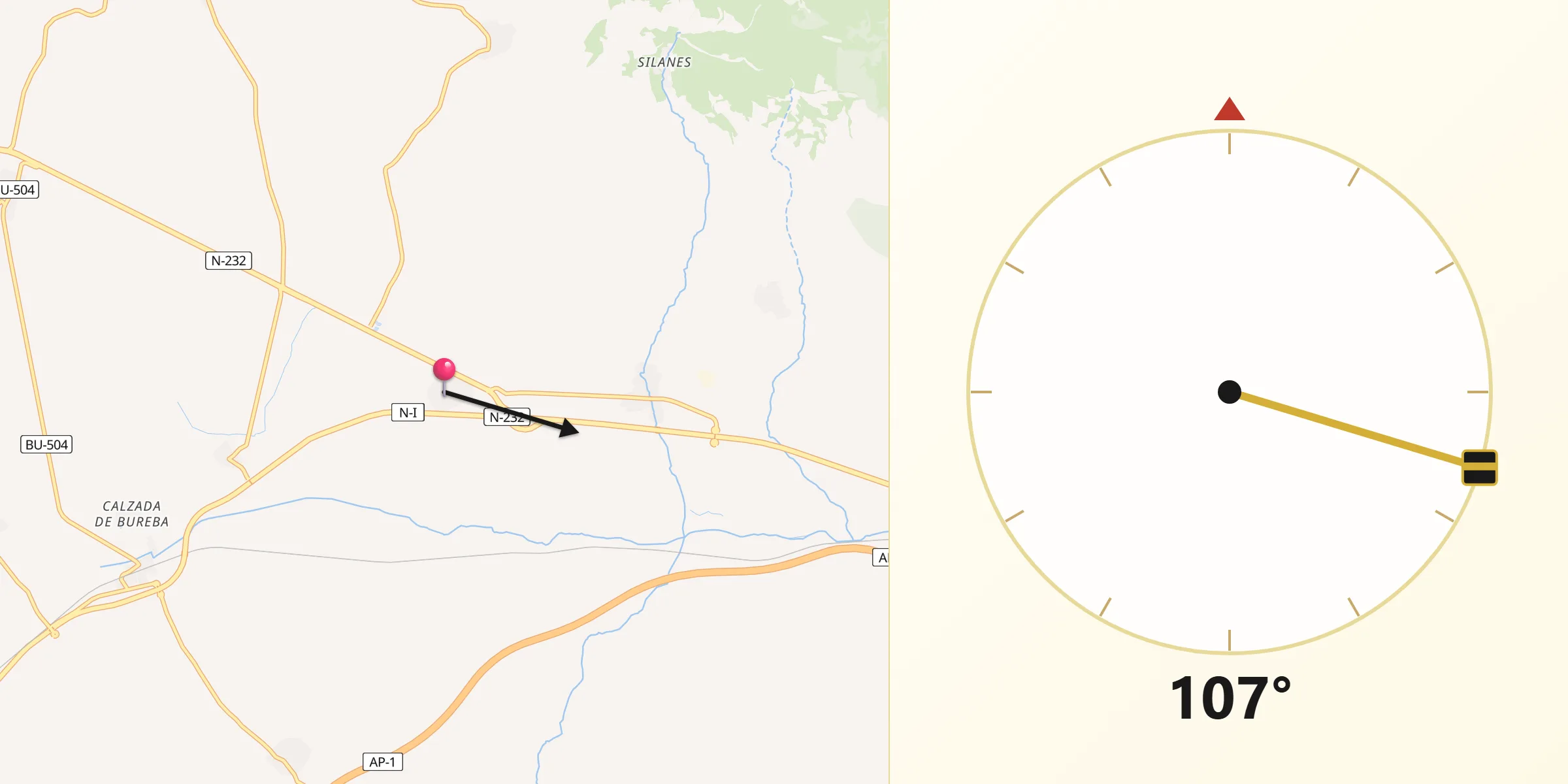 Dirección de la Qibla desde Cubo de Bureba