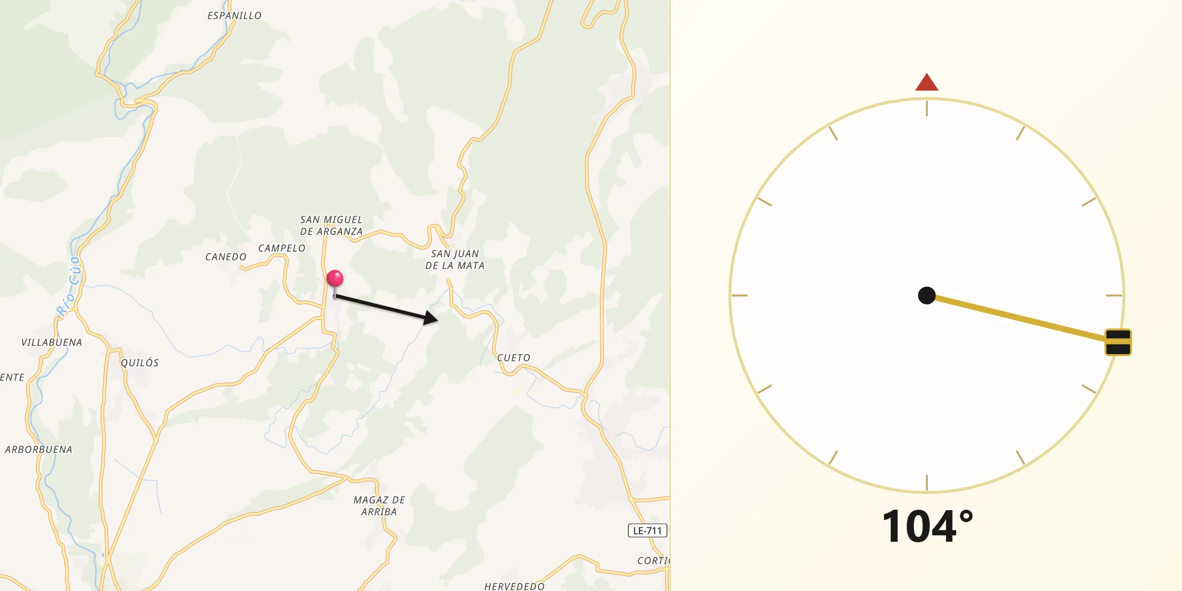 Dirección de la Qibla desde Arganza