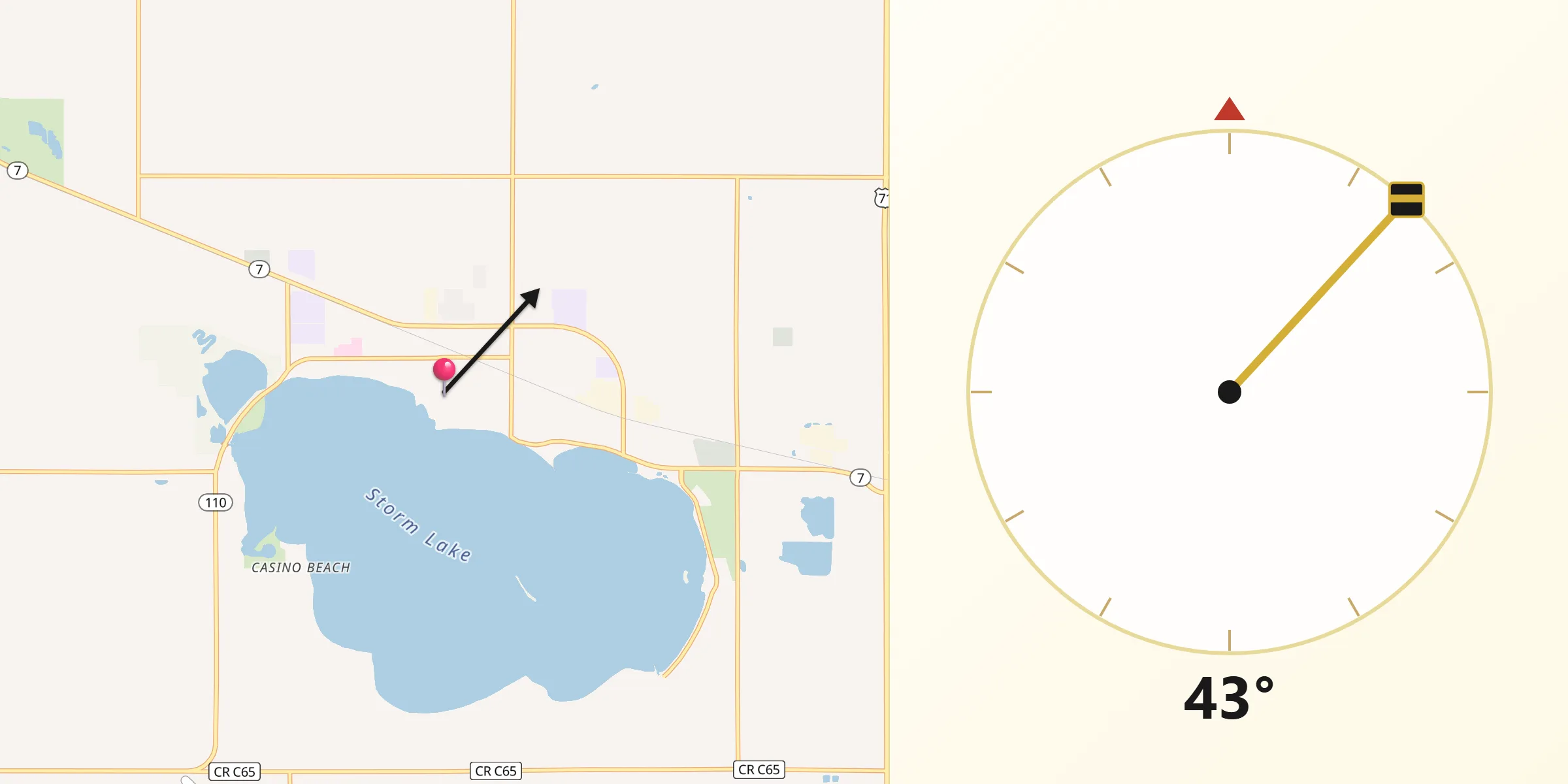 Qibla Direction from Storm Lake