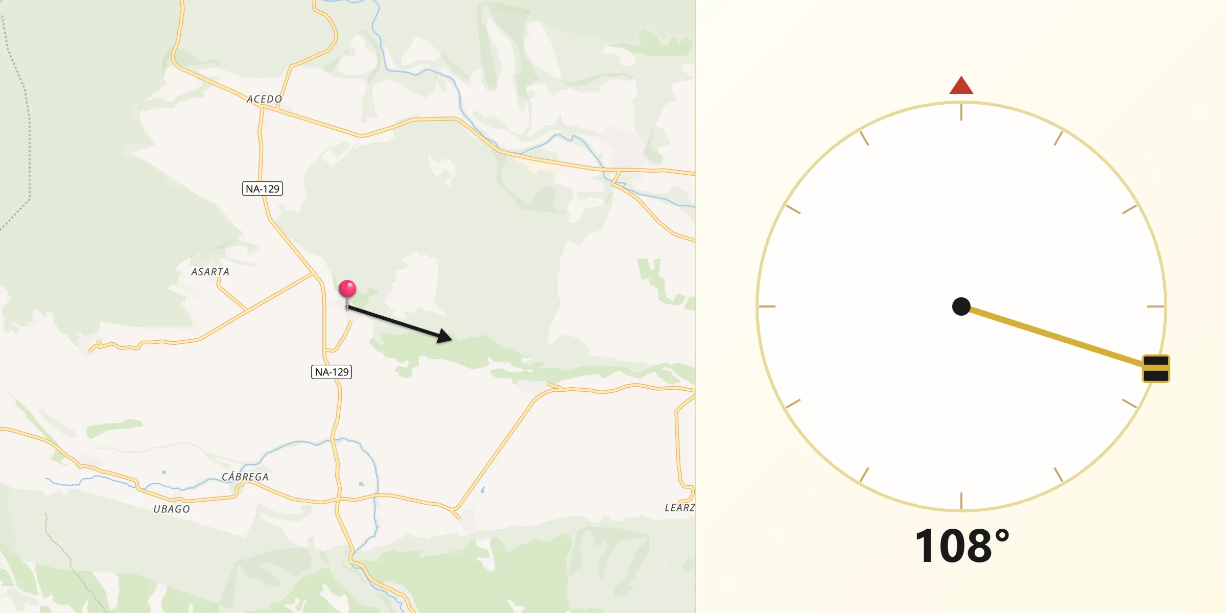 Dirección de la Qibla desde Mendaza