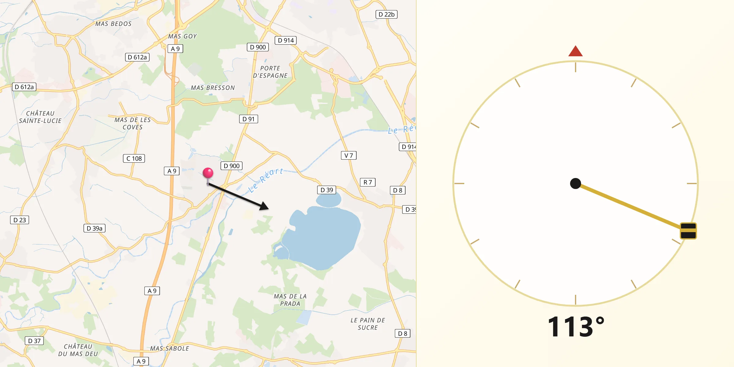 Direction vers la Qibla depuis Pollestres