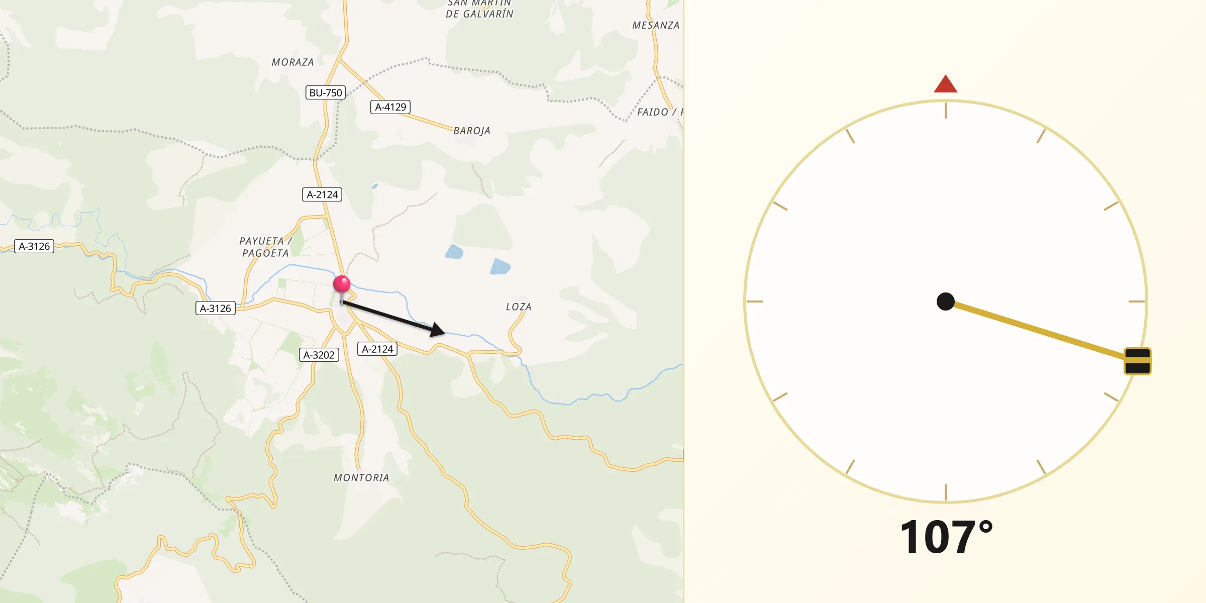 Dirección de la Qibla desde Peñacerrada-Urizaharra