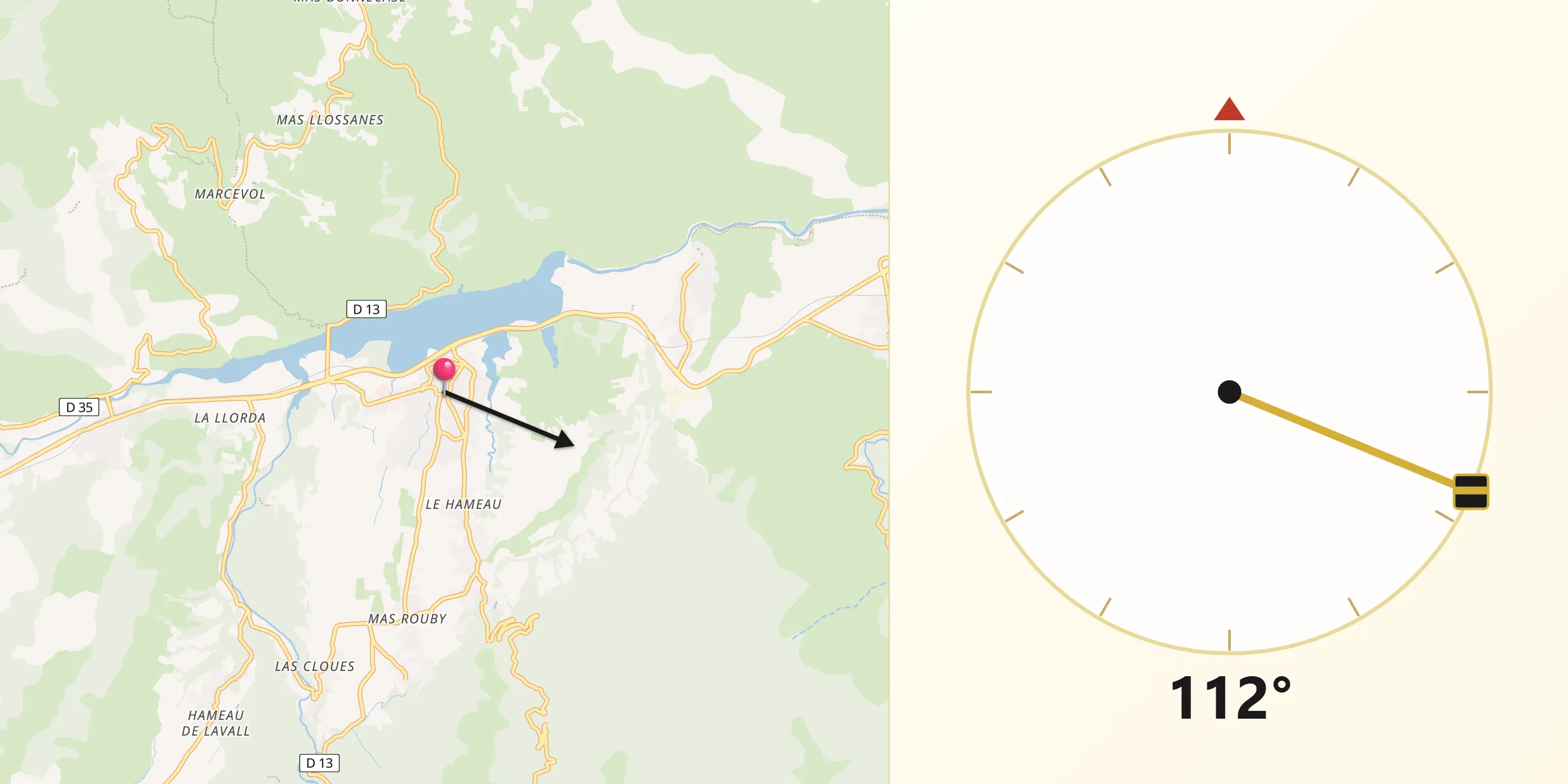 Direction vers la Qibla depuis Vinça