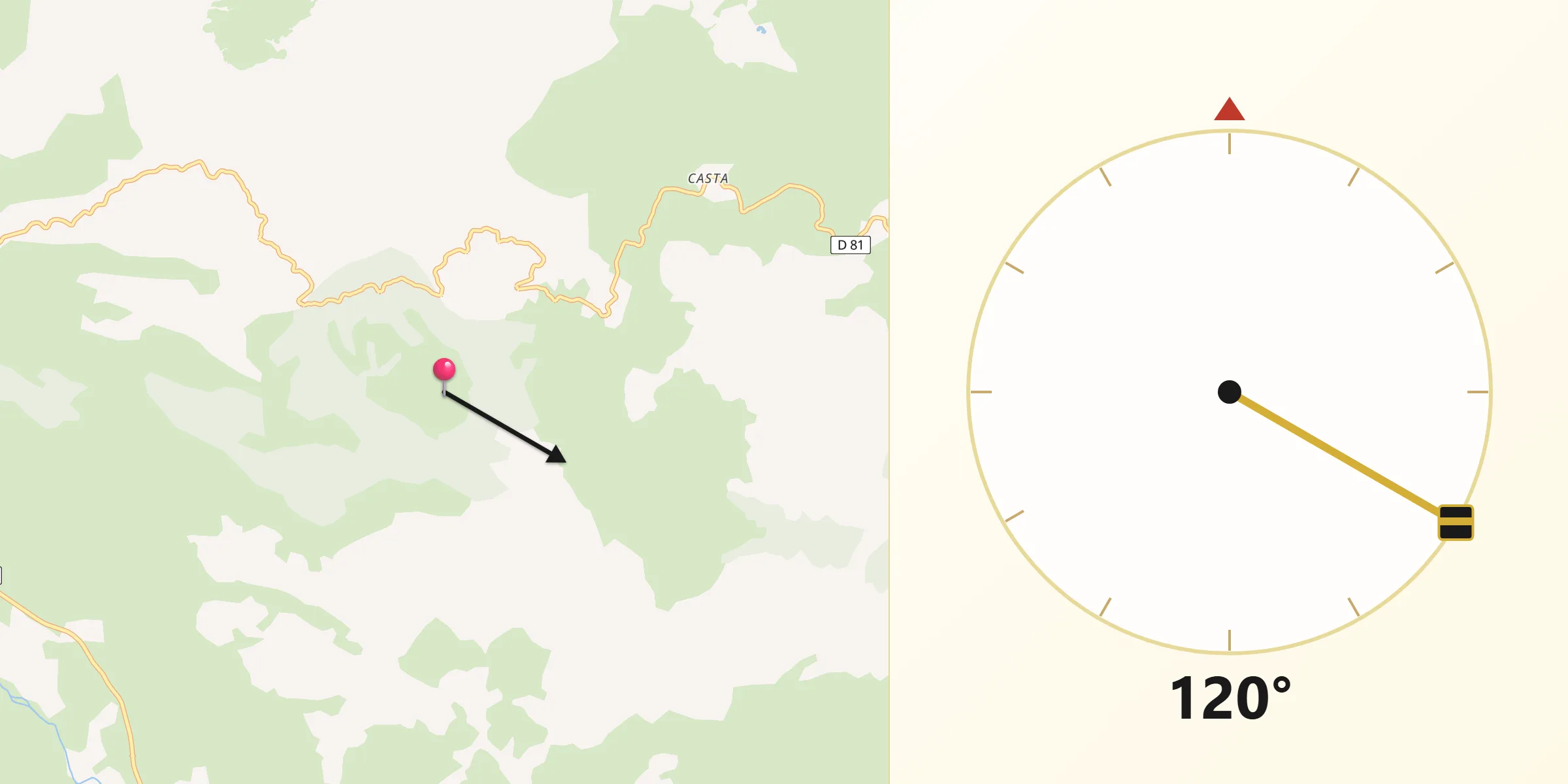 Direction vers la Qibla depuis Oletta