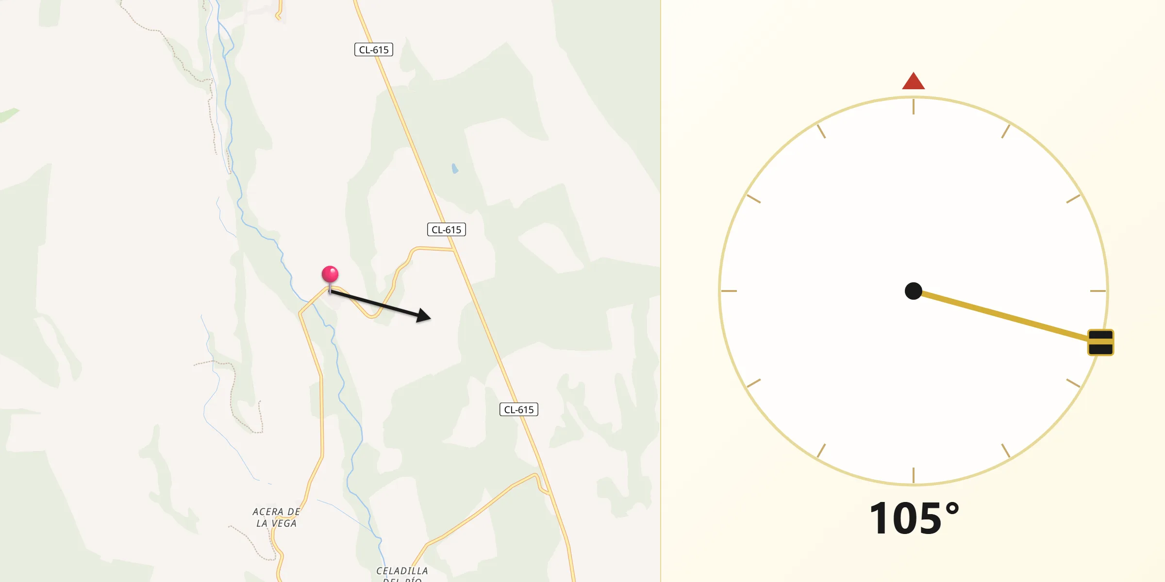 Dirección de la Qibla desde Pino del Río