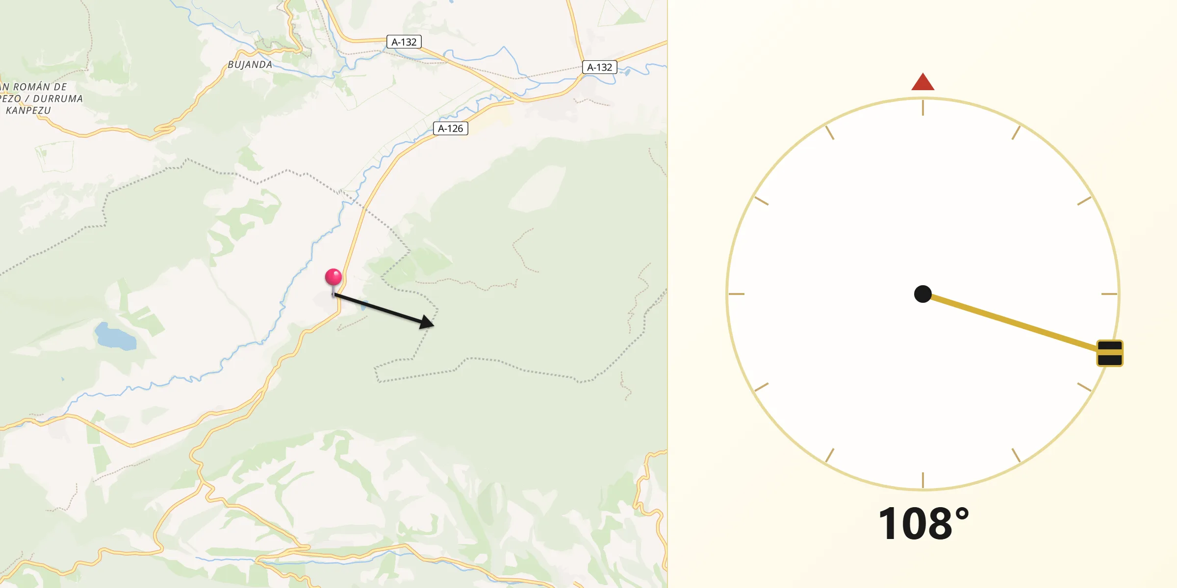 Dirección de la Qibla desde Genevilla