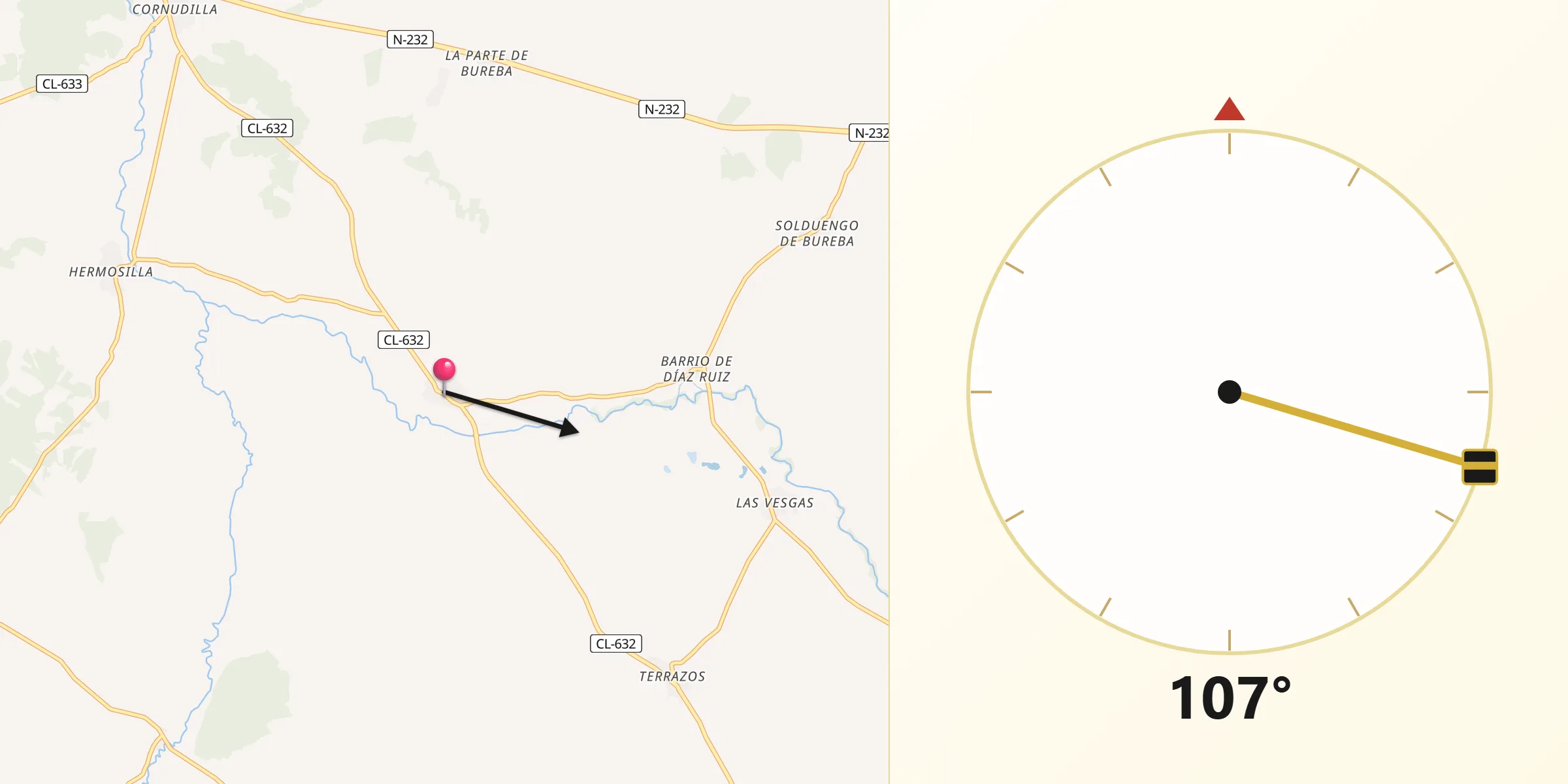 Dirección de la Qibla desde Barrios de Bureba Los