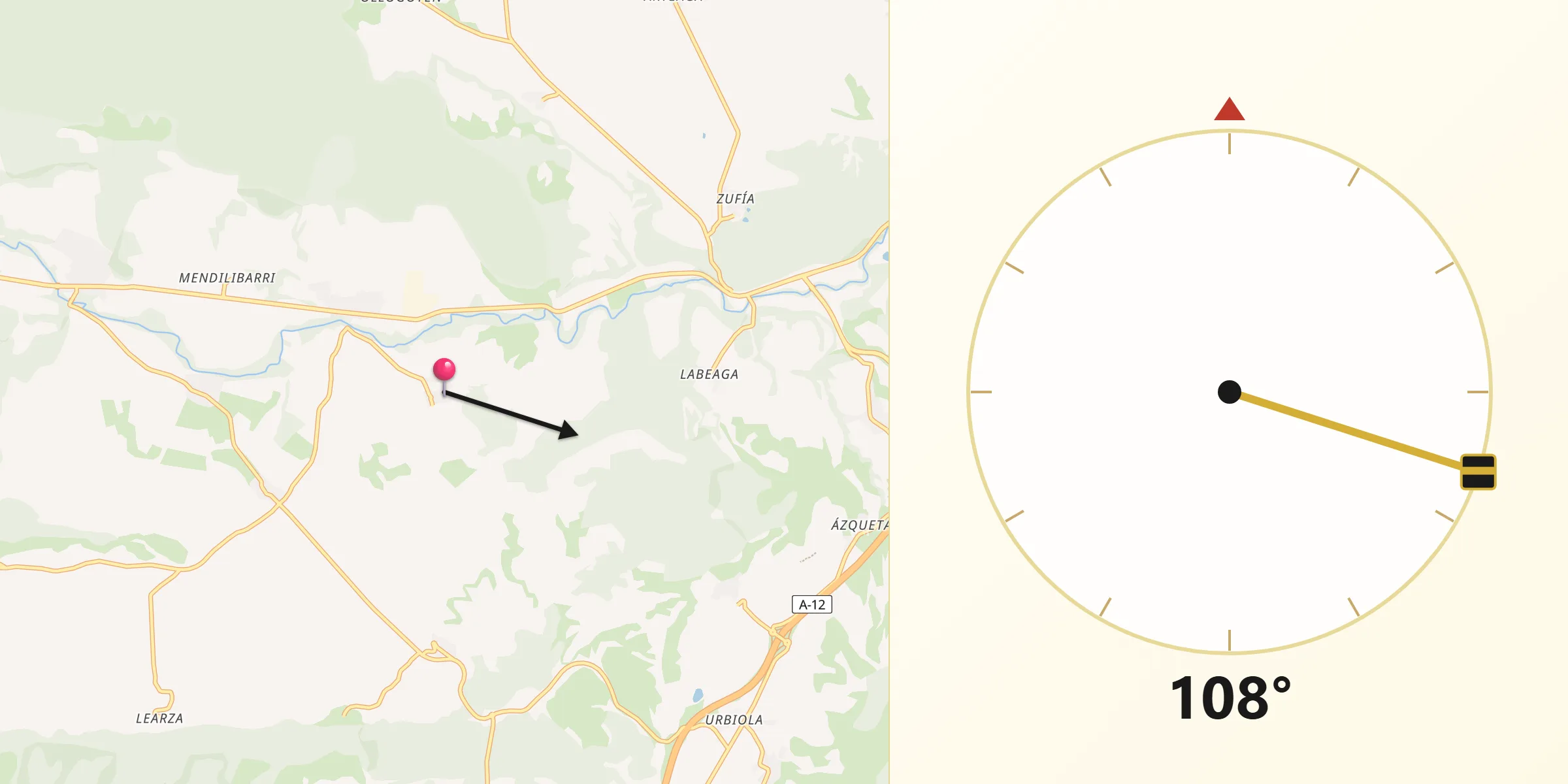 Dirección de la Qibla desde Abáigar