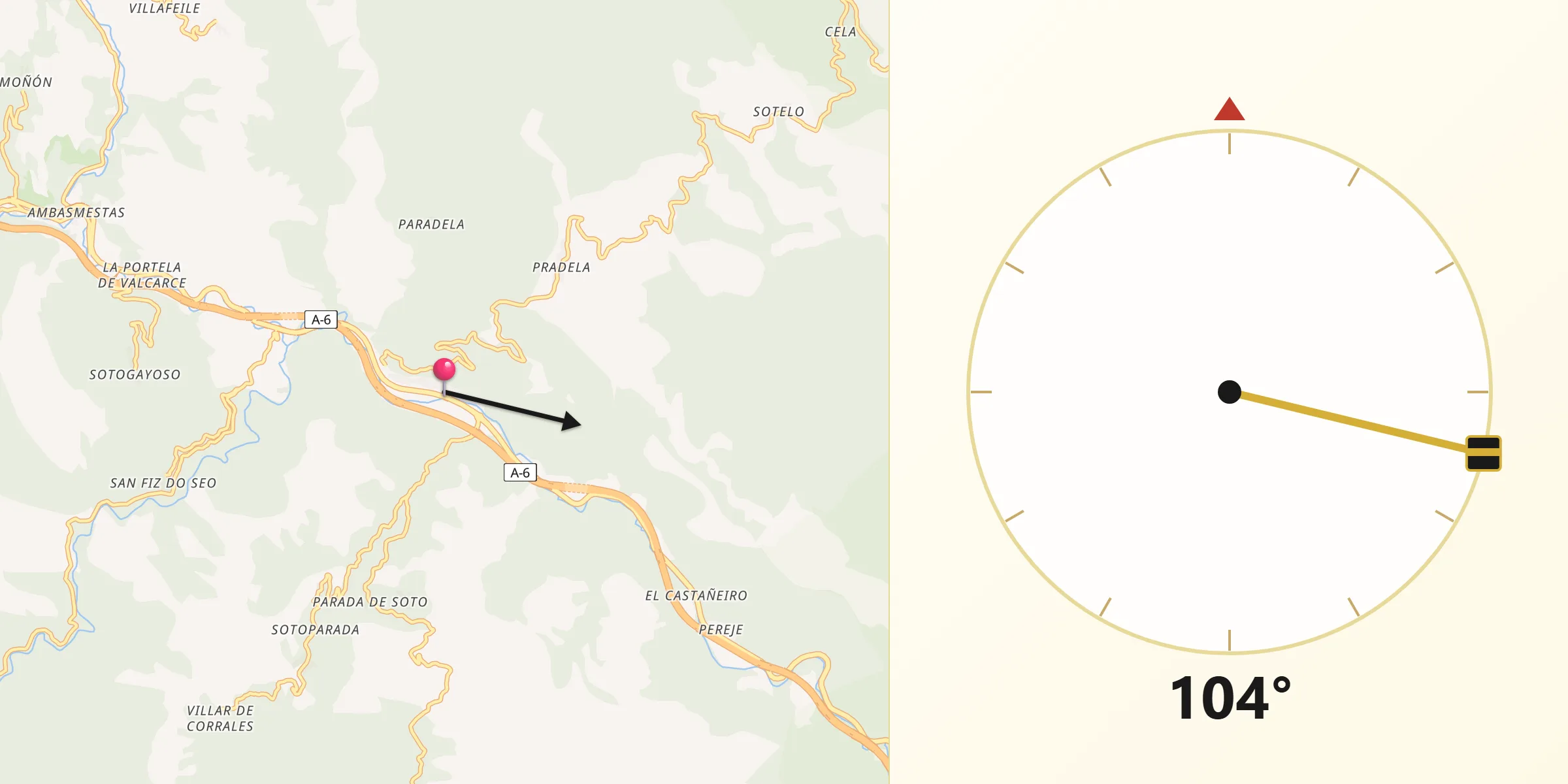 Dirección de la Qibla desde Trabadelo